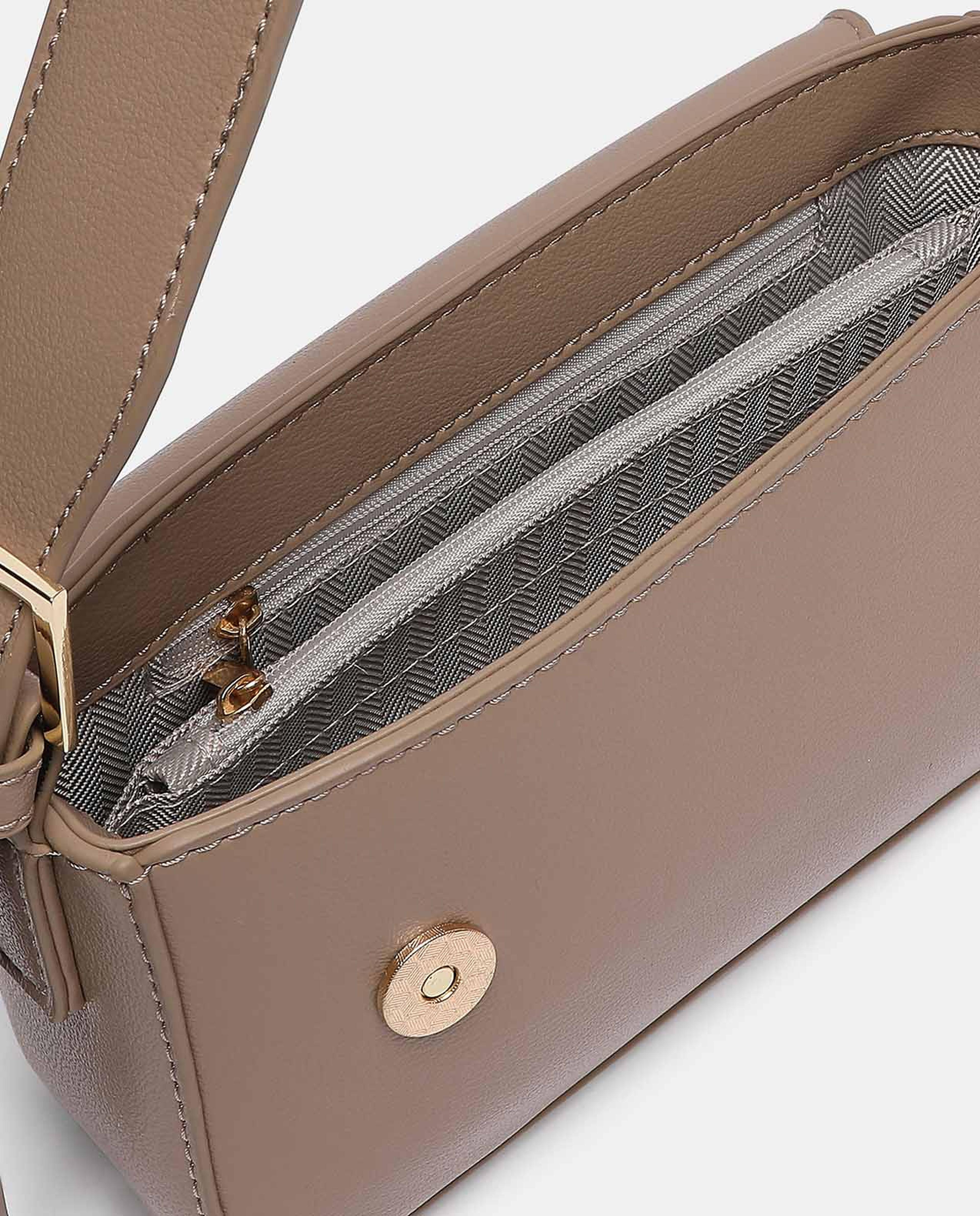 R&B Beige Solid Adjustable Strap Handbag