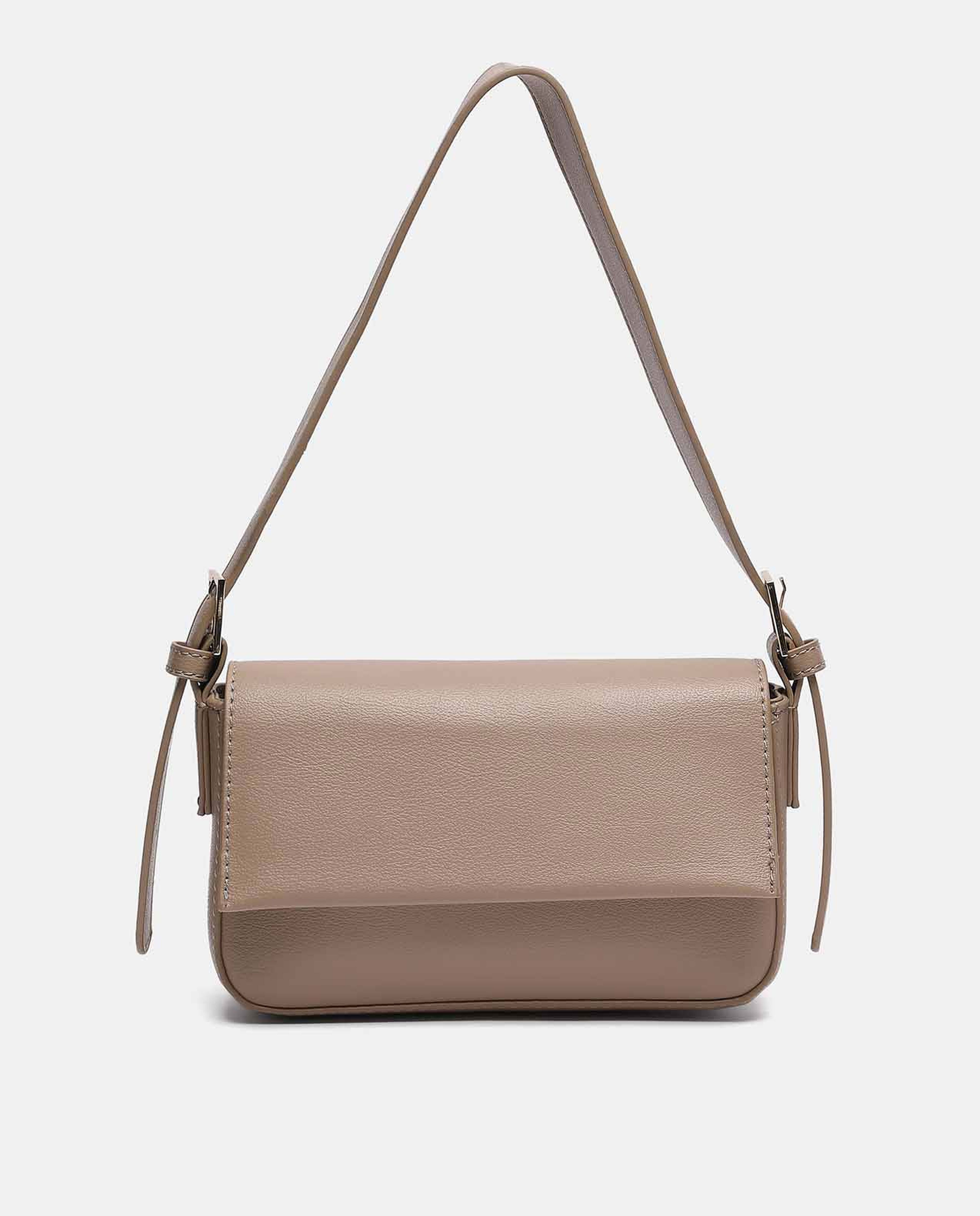 R&B Beige Solid Adjustable Strap Handbag