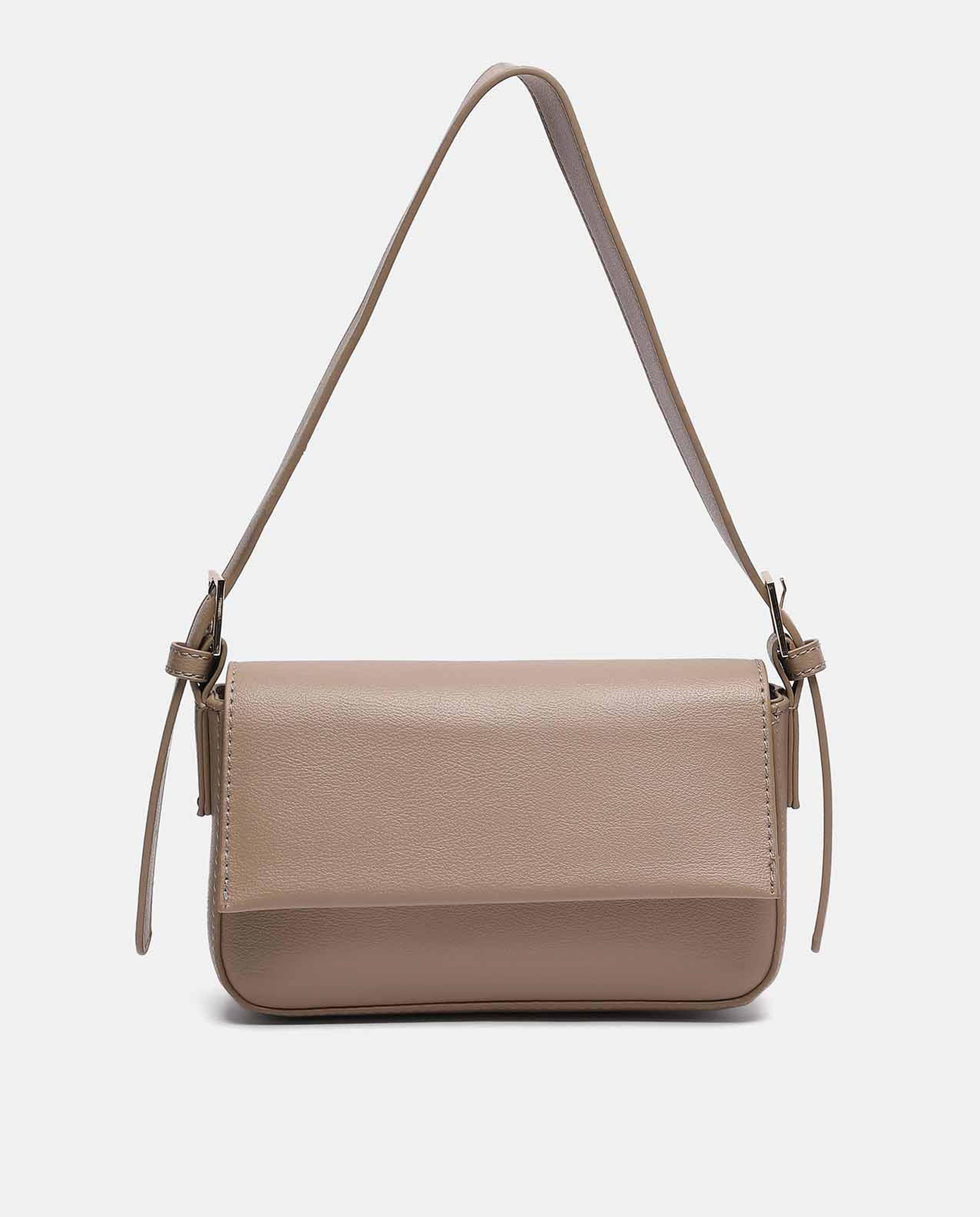 R&B Beige Solid Adjustable Strap Handbag