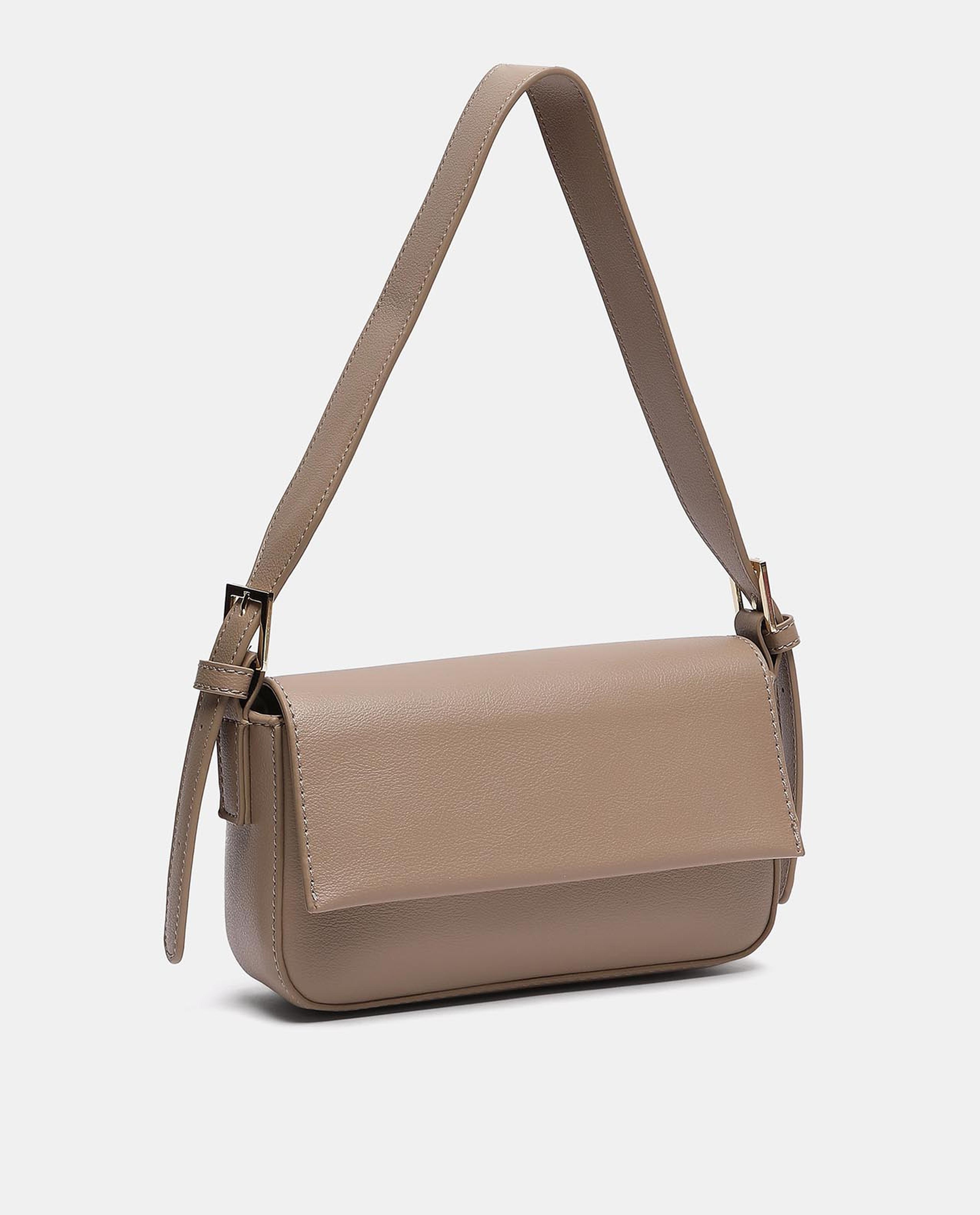 R&B Beige Solid Adjustable Strap Handbag