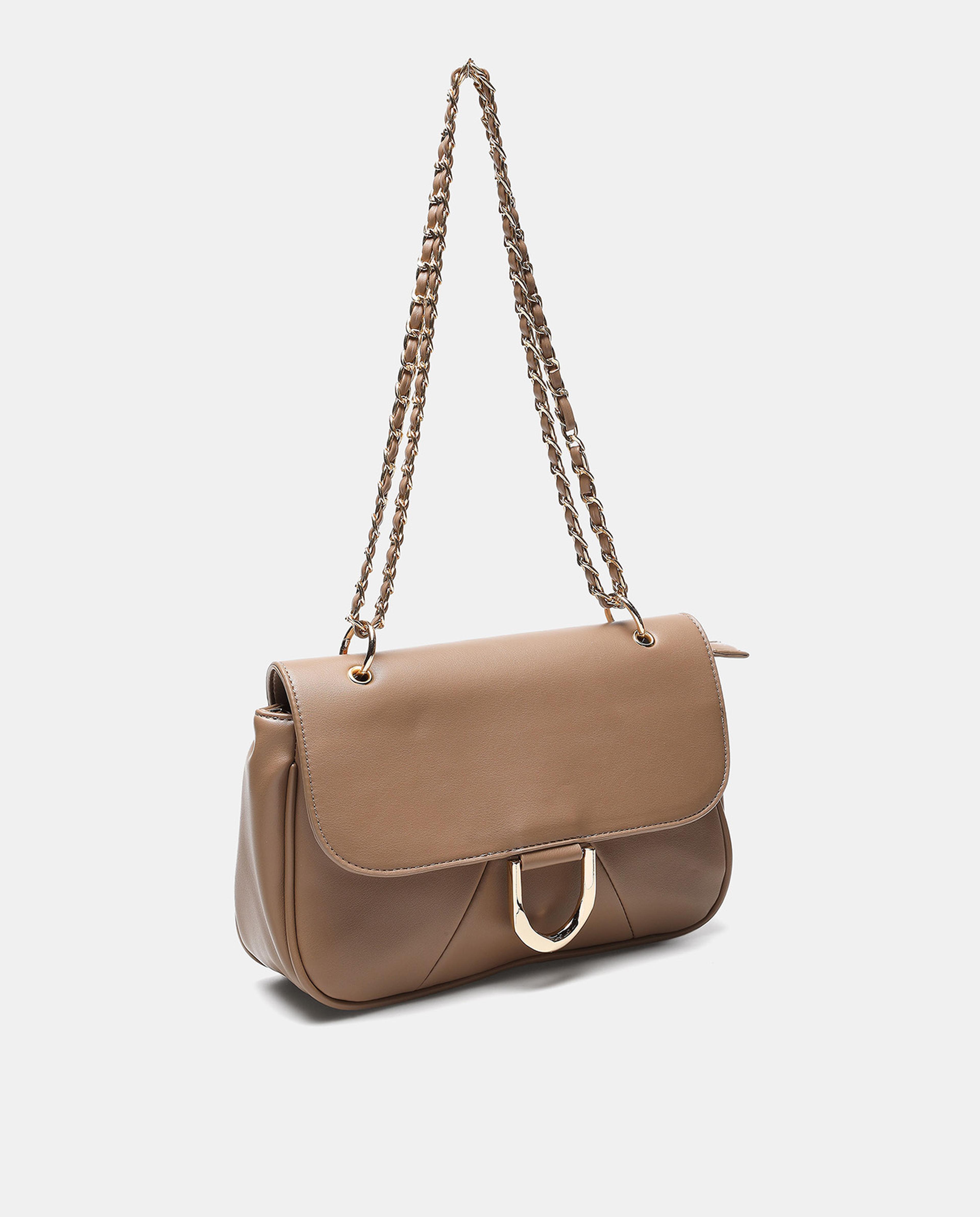R&B Brown Solid Flap Closure Shoulder Bag