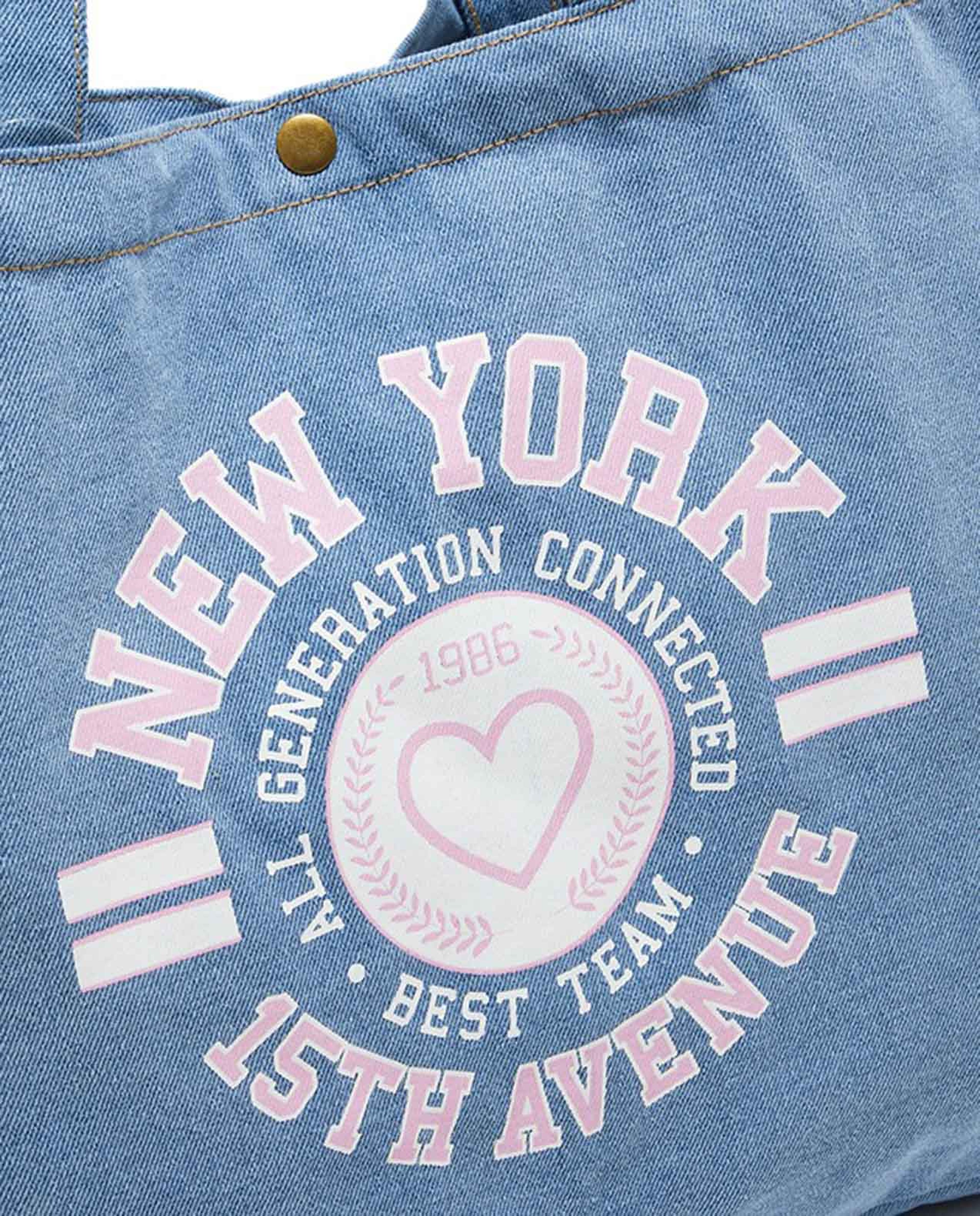 Printed Denim Tote Bag