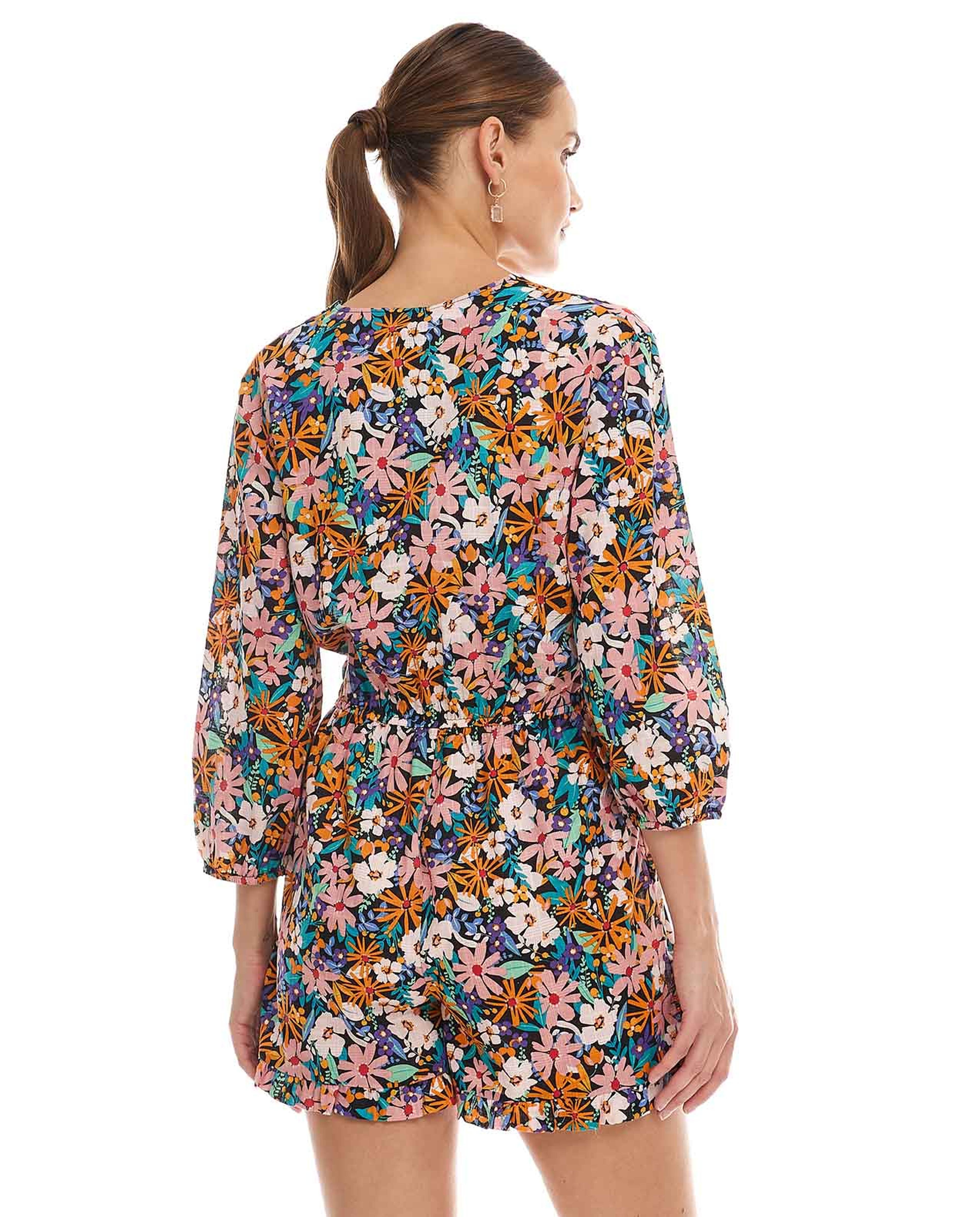 All Over Print Playsuit with Flounce Sleeves