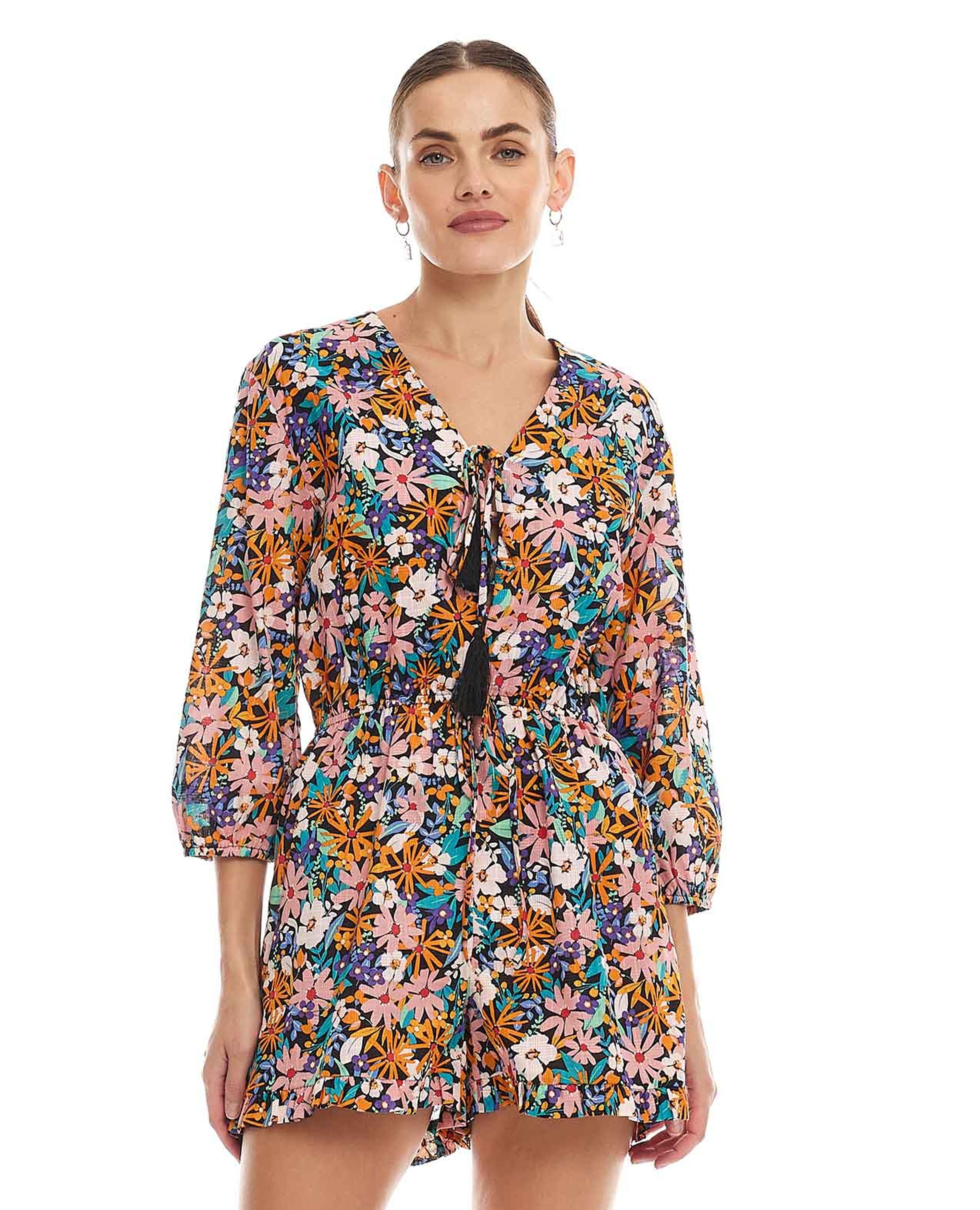 All Over Print Playsuit with Flounce Sleeves