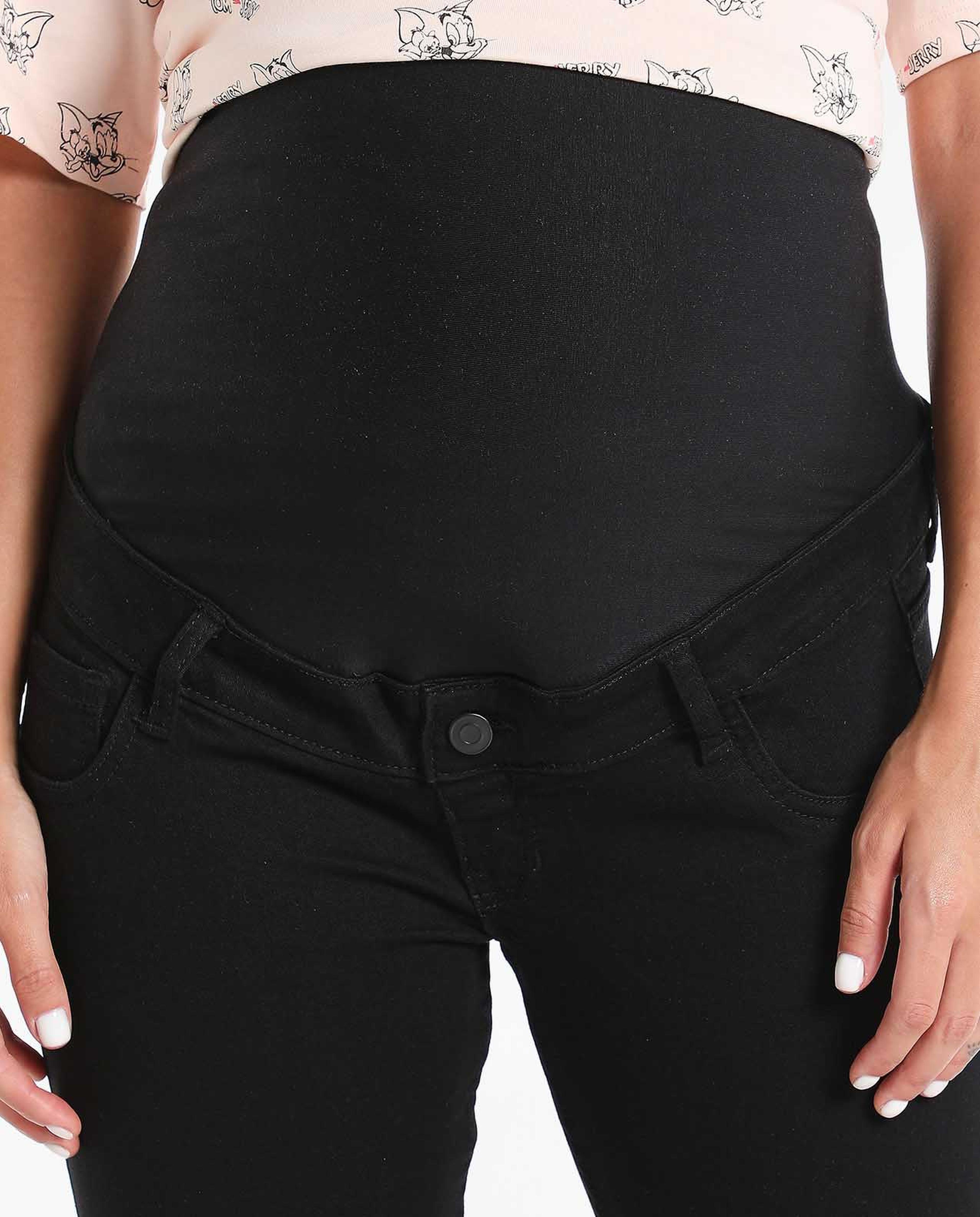 Low Waist Maternity Denim Jeans with Button Closure