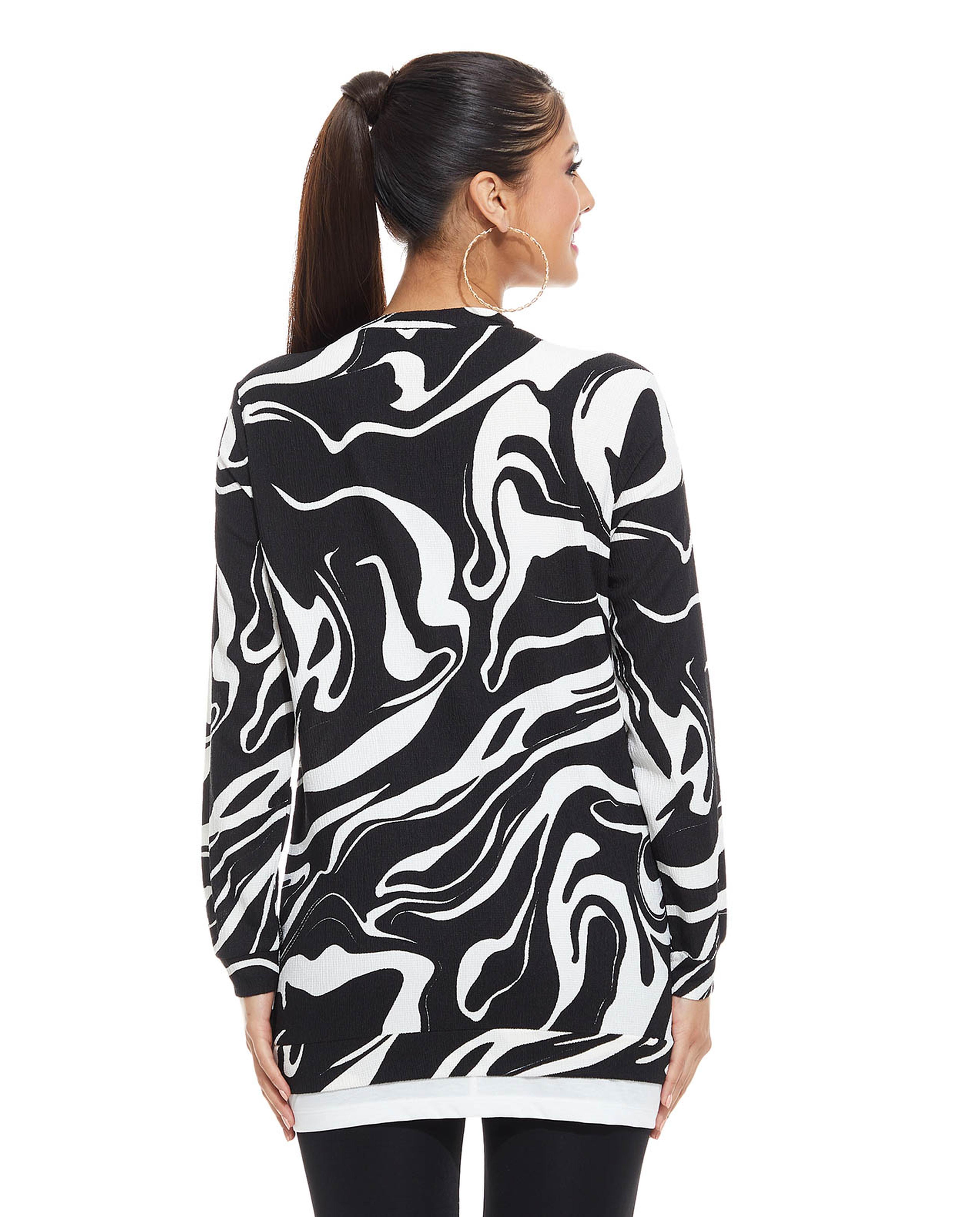 Printed Tunic with Crew Neck and Long Sleeves