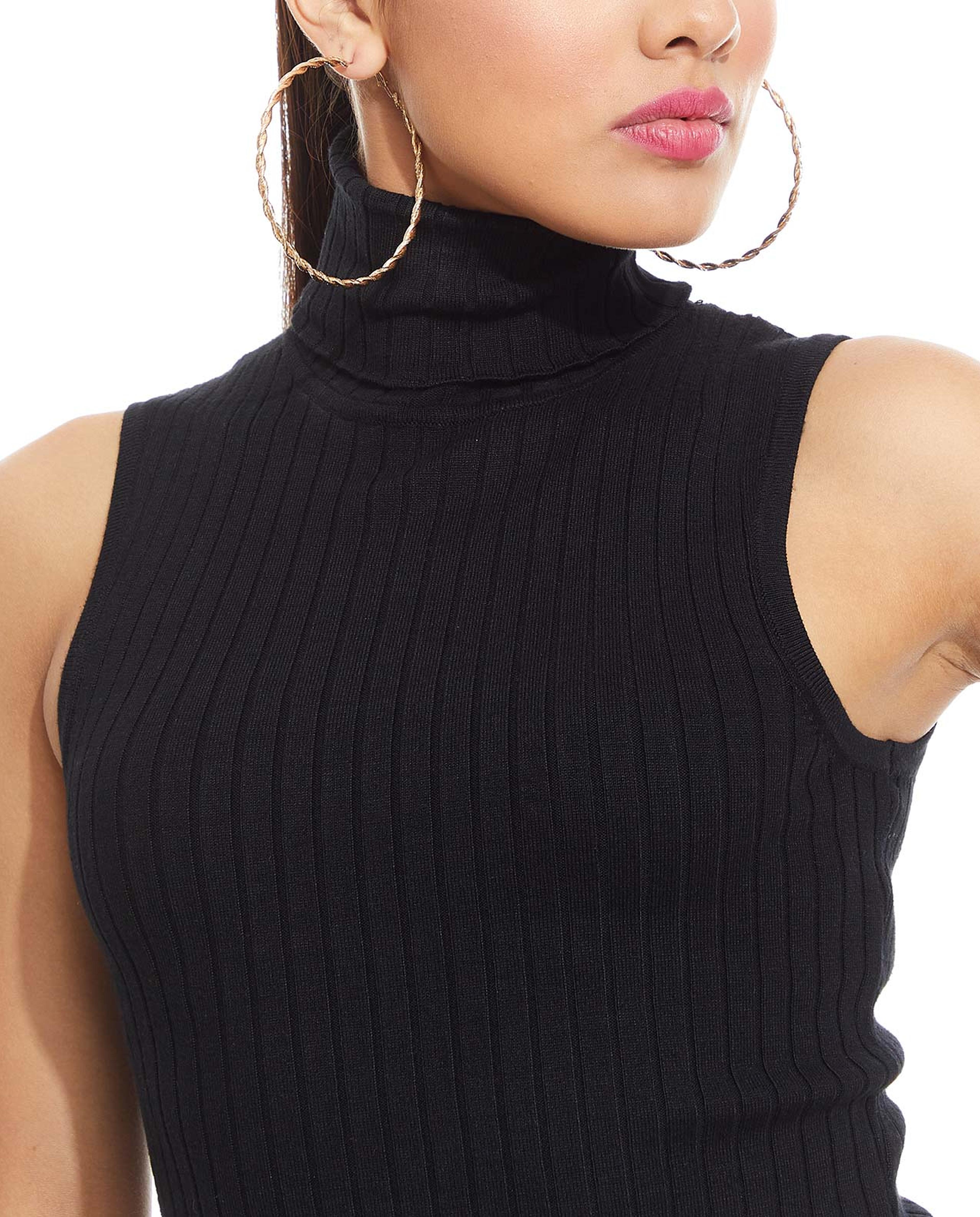 Ribbed Sleeveless Crop Top with Turtleneck