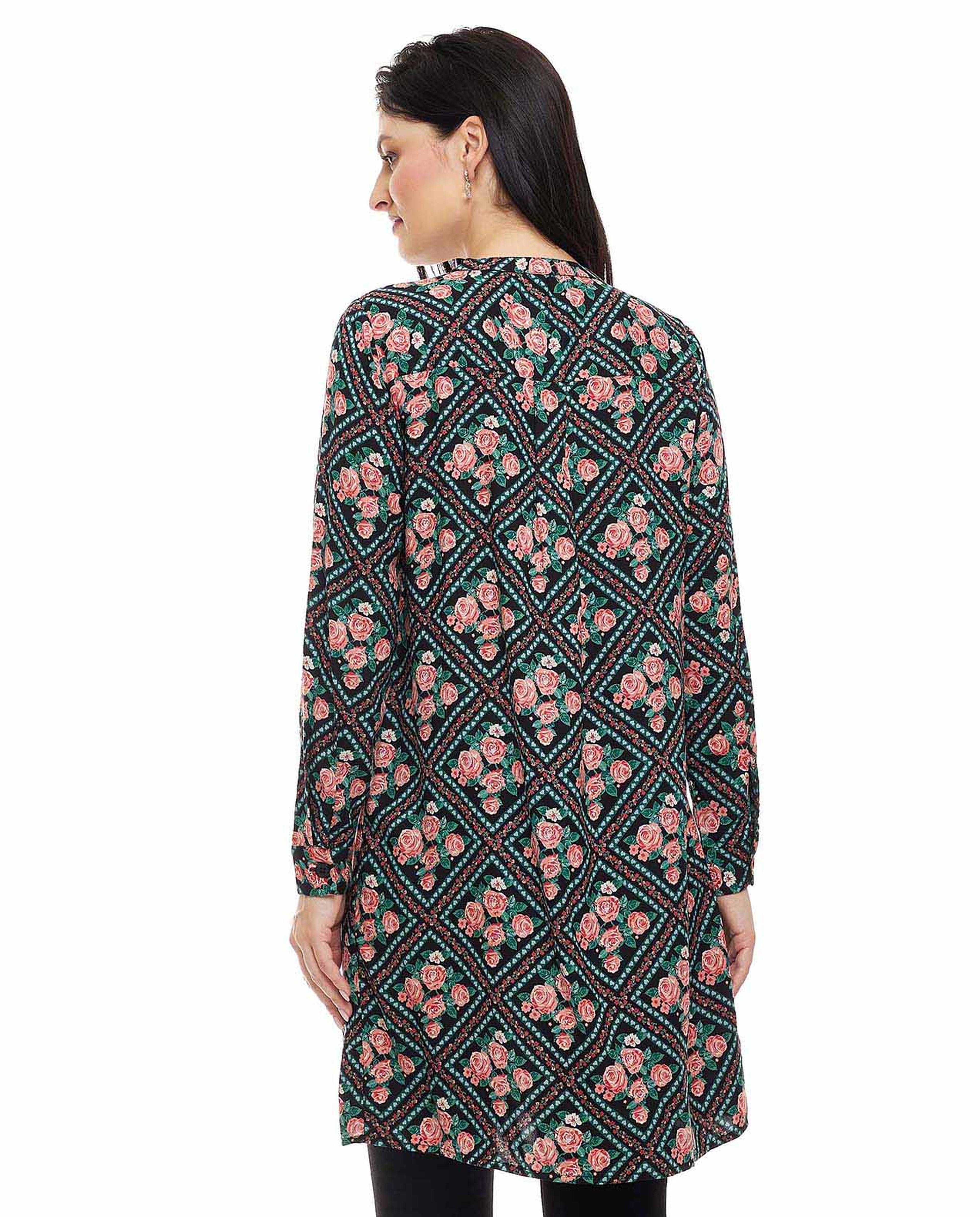 Printed Tunic with Crew Neck and Long Sleeves