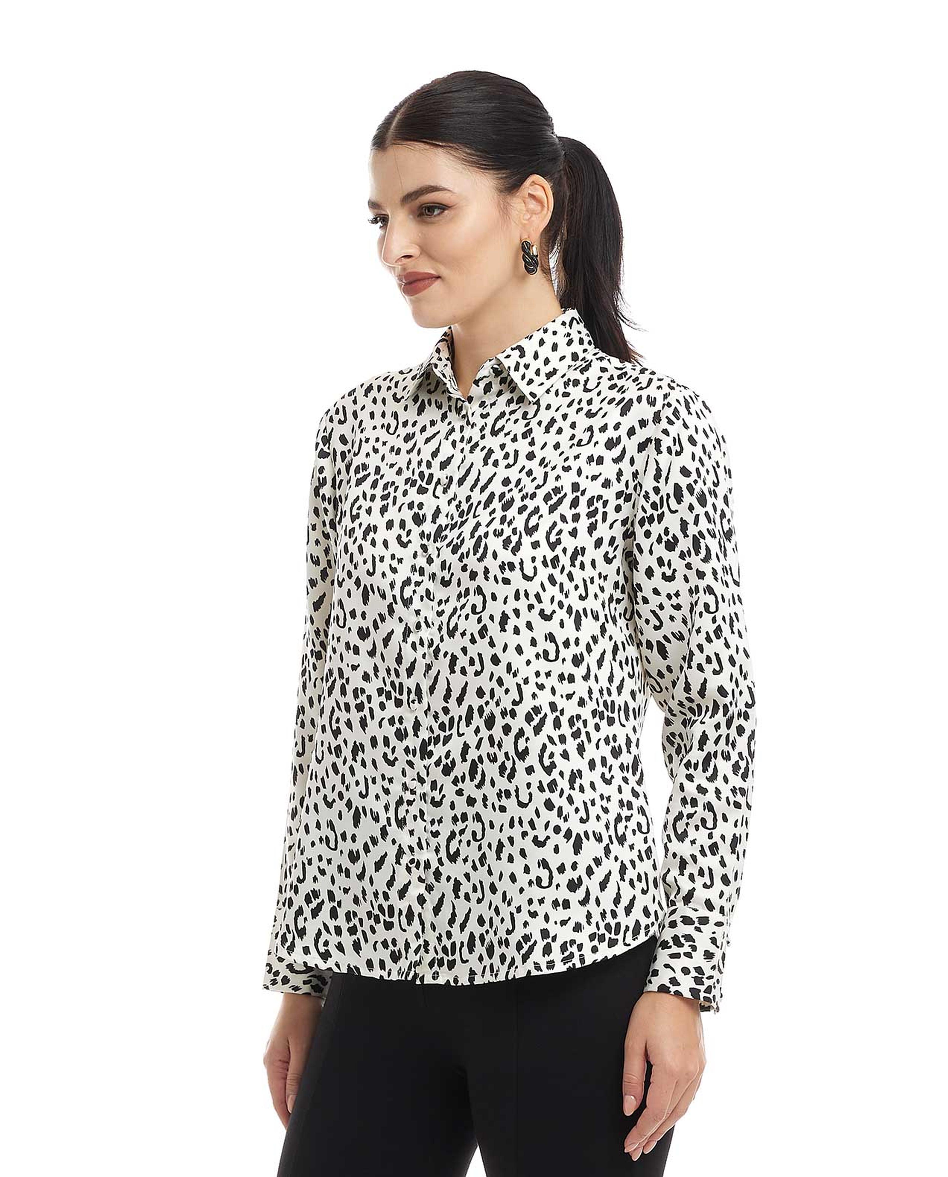 Printed Shirt with Classic Collar and Long Sleeves