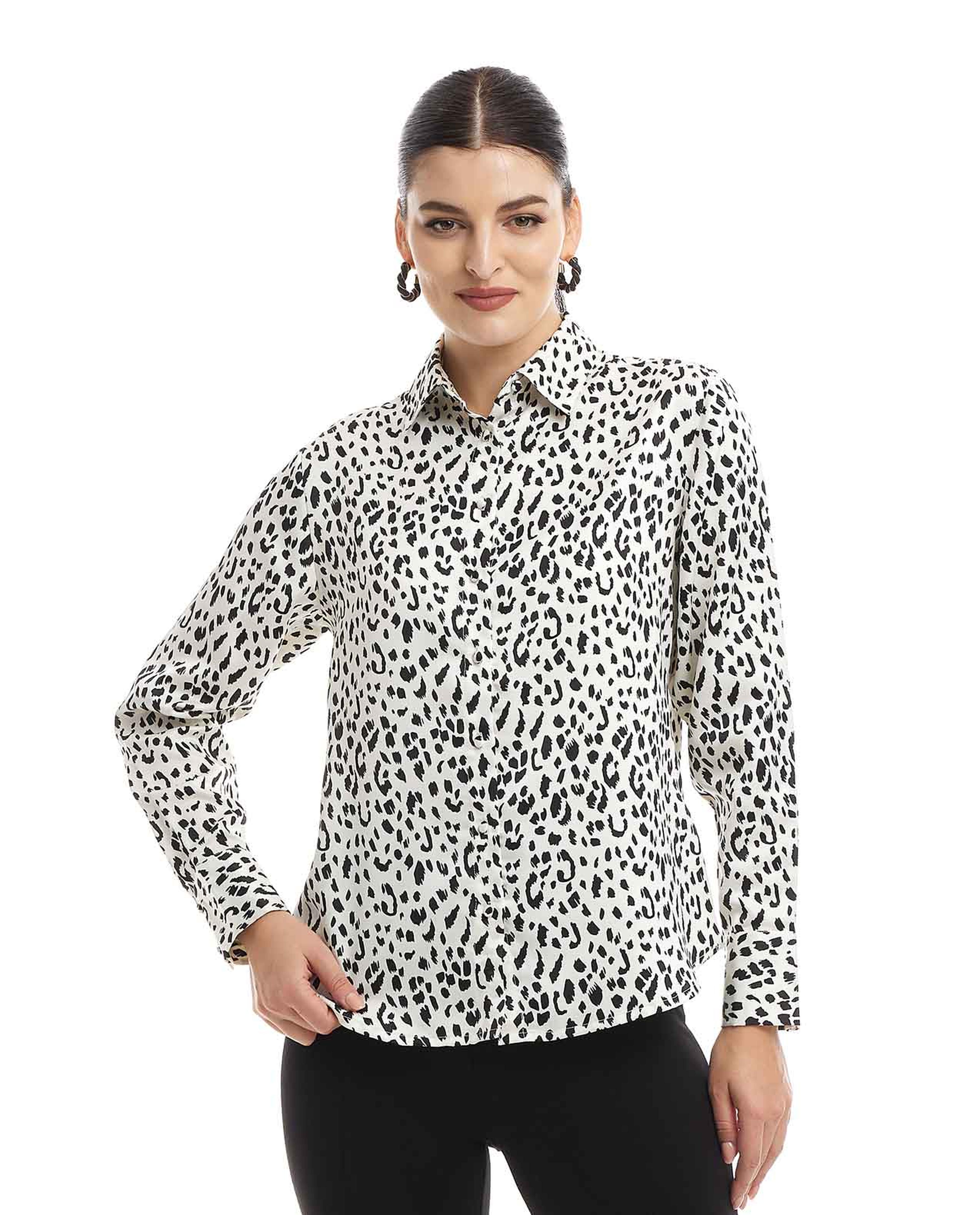 Printed Shirt with Classic Collar and Long Sleeves