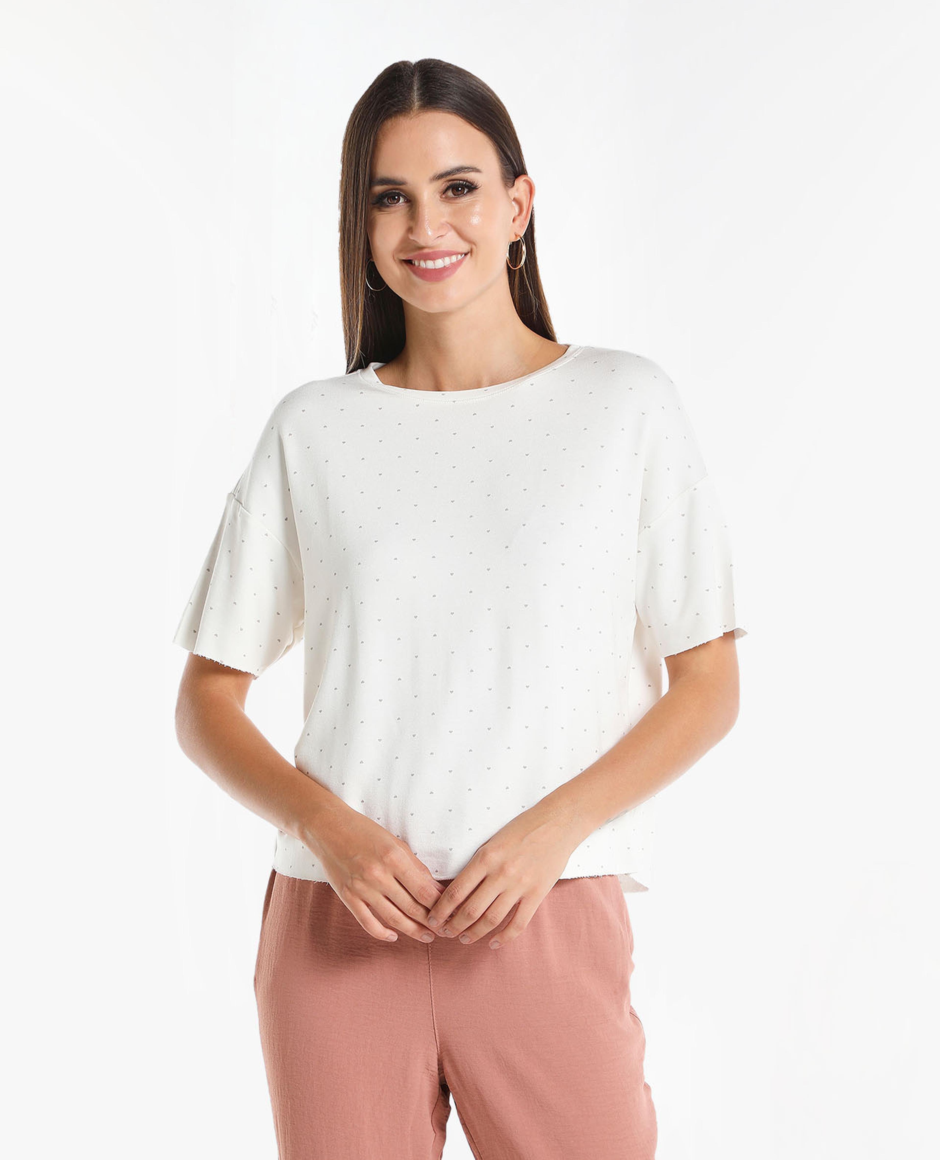 Solid Top with Round Neck and Drop Shoulder Sleeves