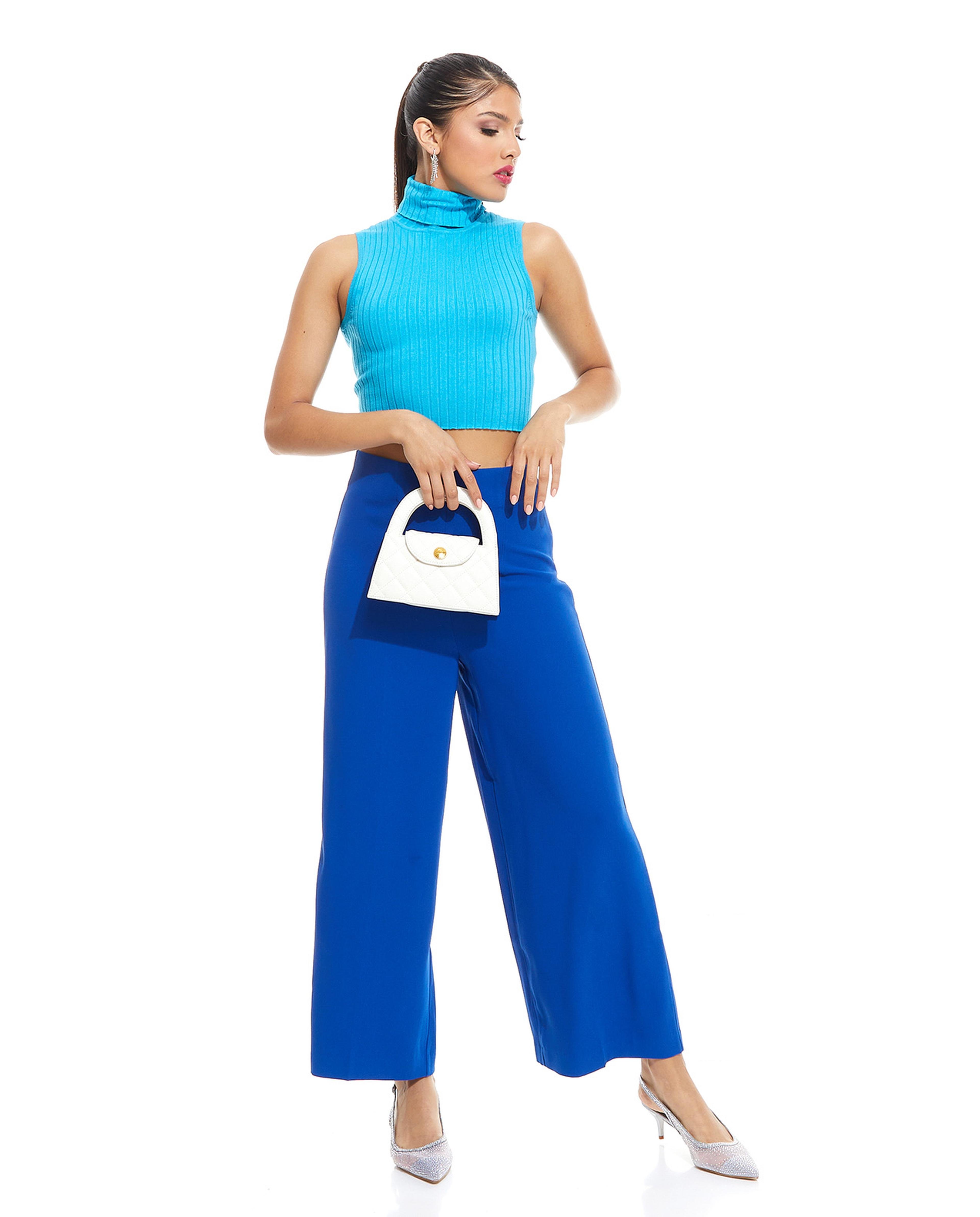Ribbed Sleeveless Crop Top with Turtleneck