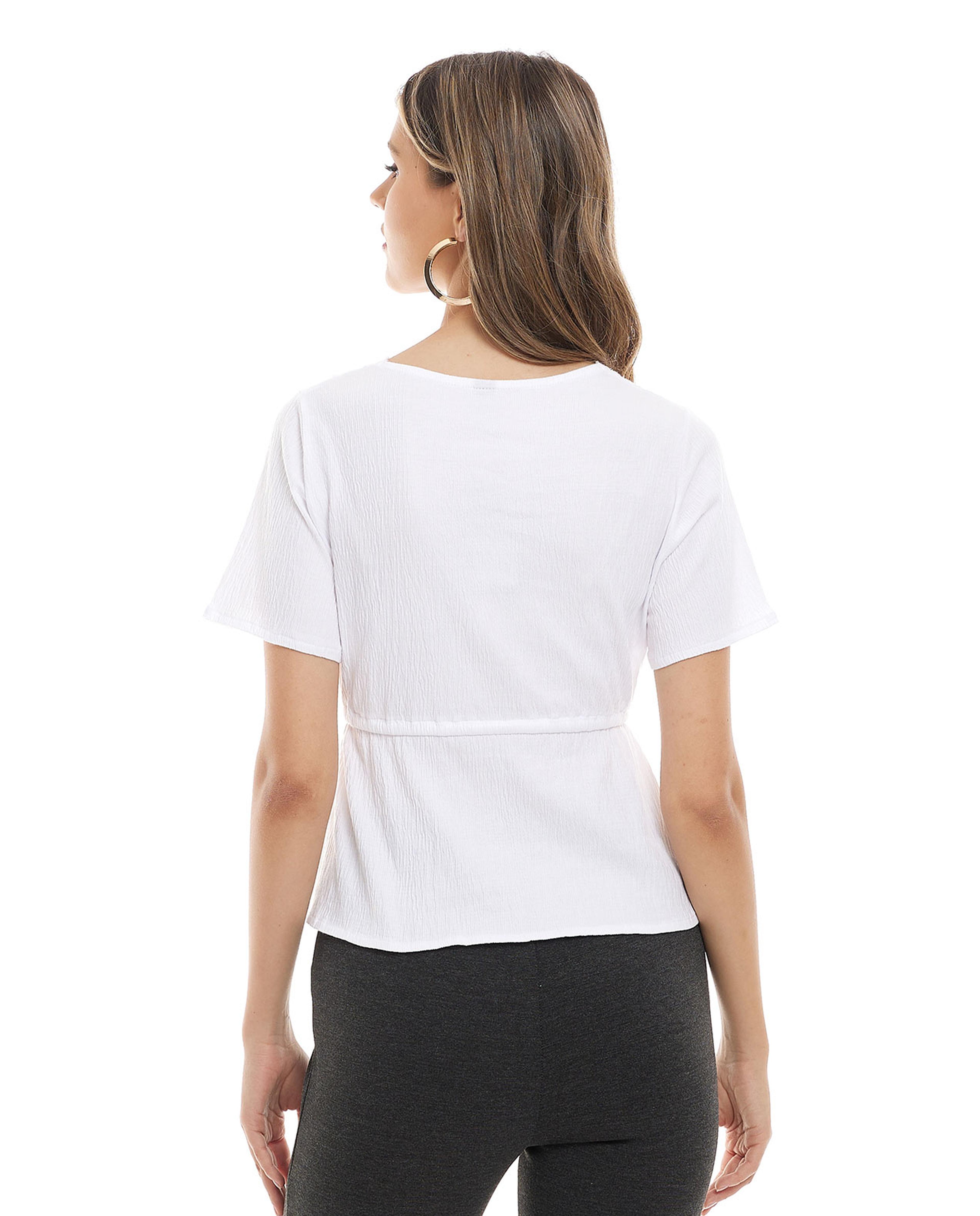 Solid Top with V Neck and Short Sleeves