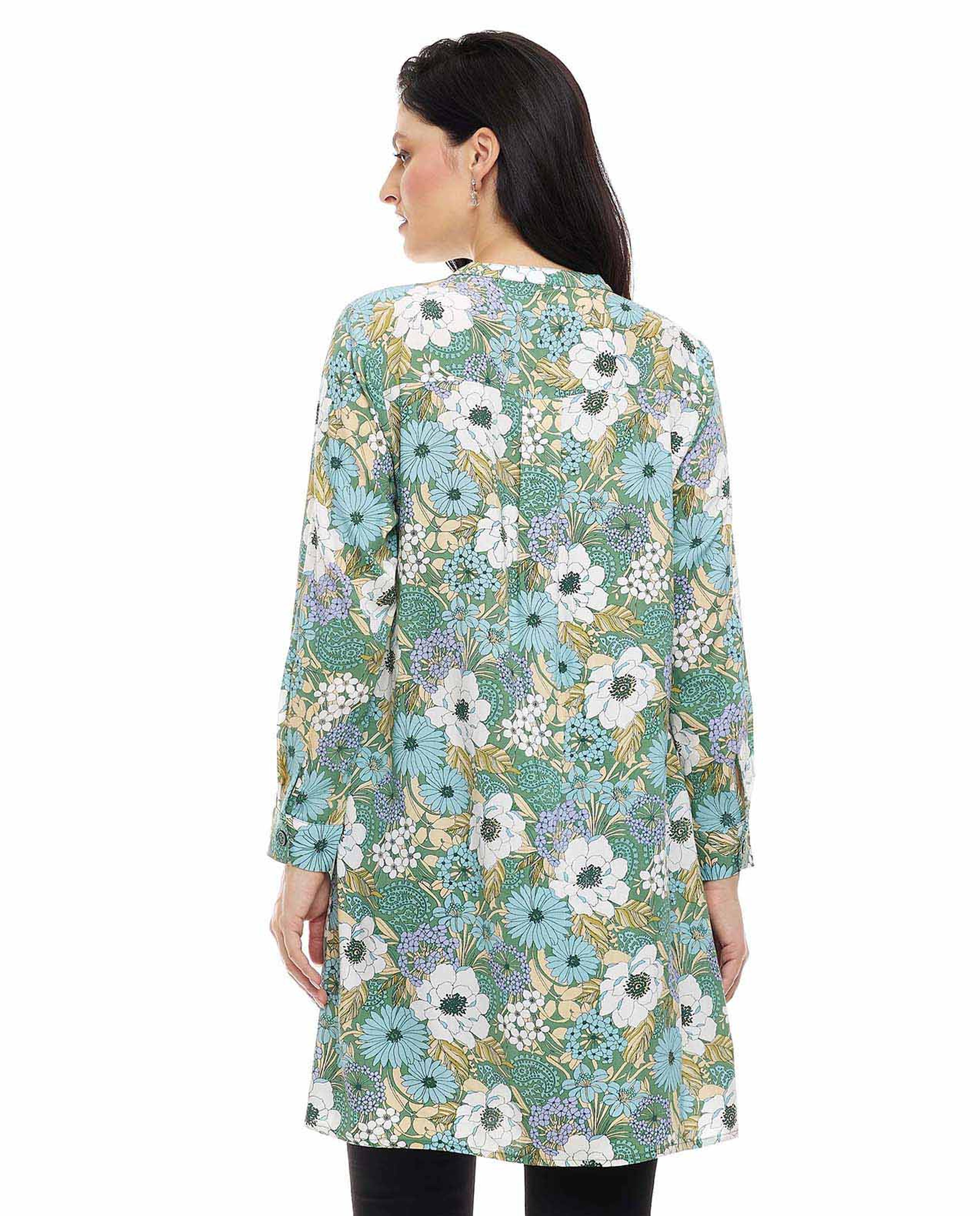 Floral Print Tunic with Crew Neck and Long Sleeves