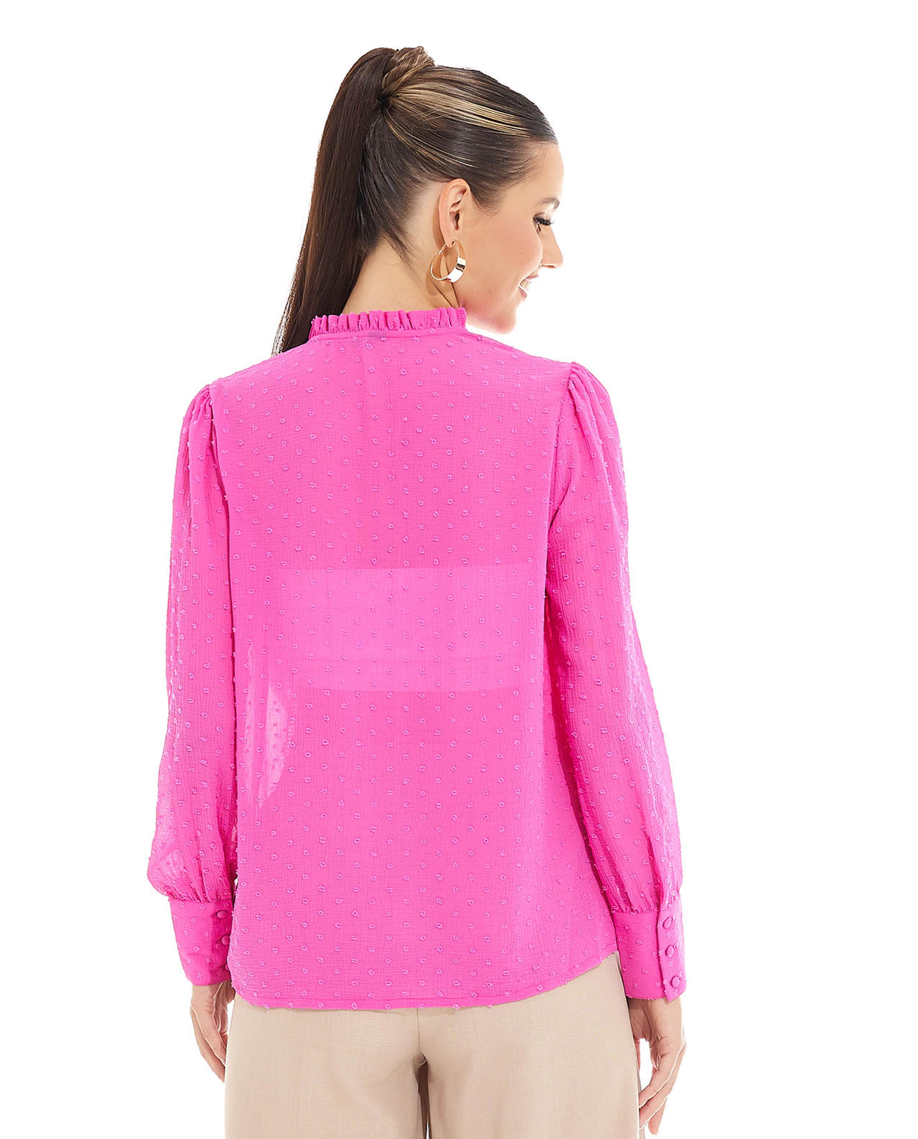 Lace Trim Top with Split Neck and Bishop Sleeves