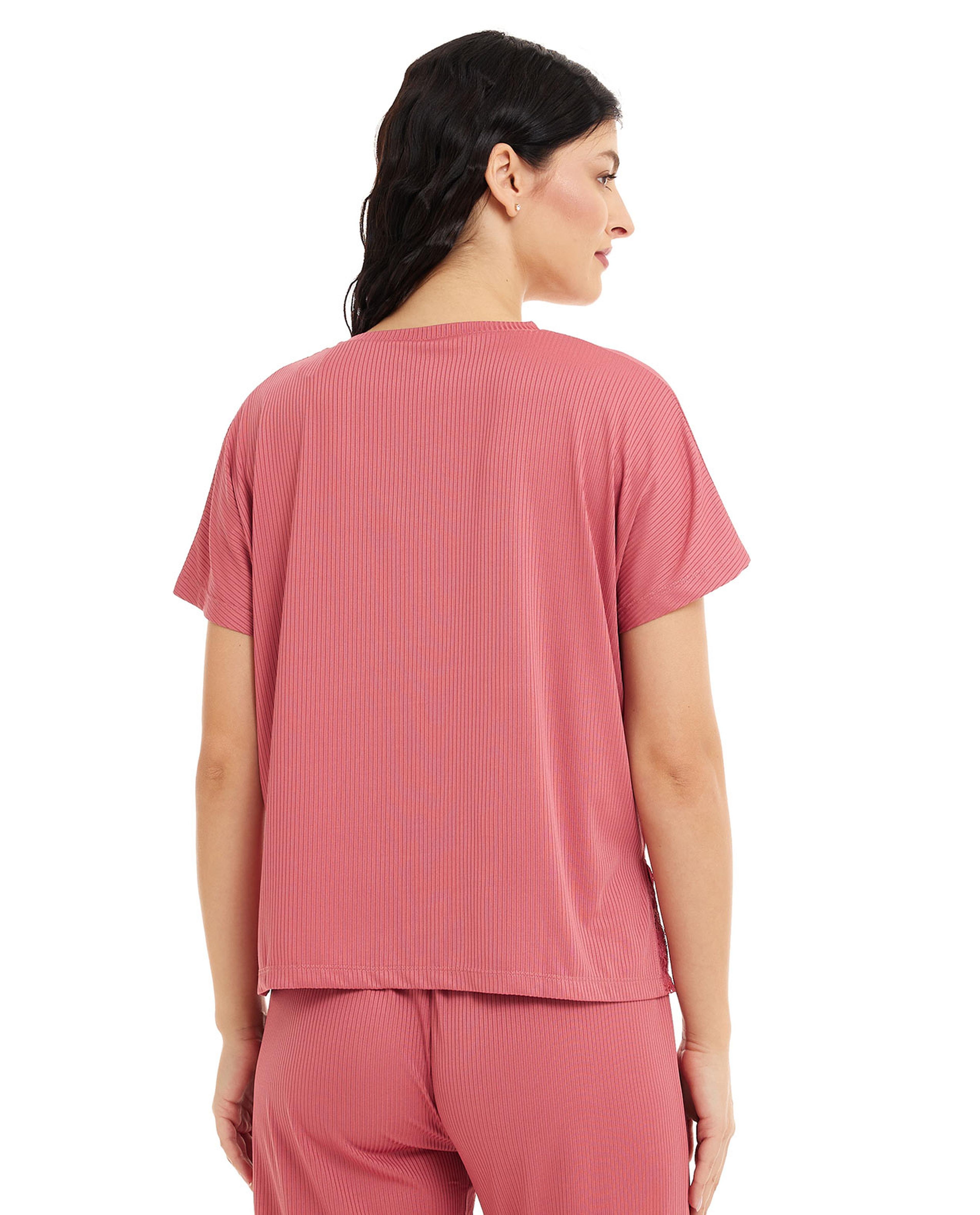 Solid Sleep Top with Crew Neck and Short Sleeves