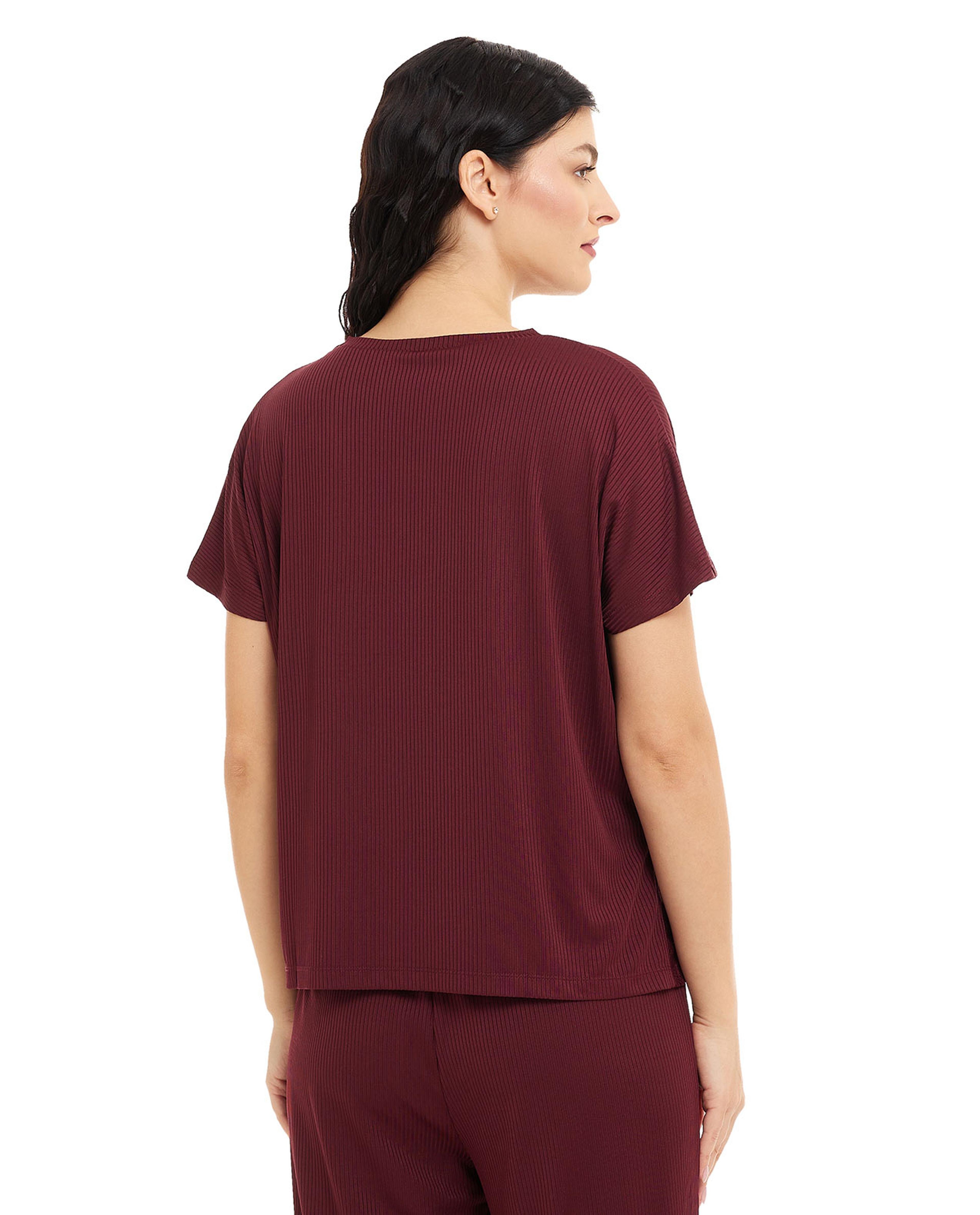Solid Sleep Top with Crew Neck and Short Sleeves