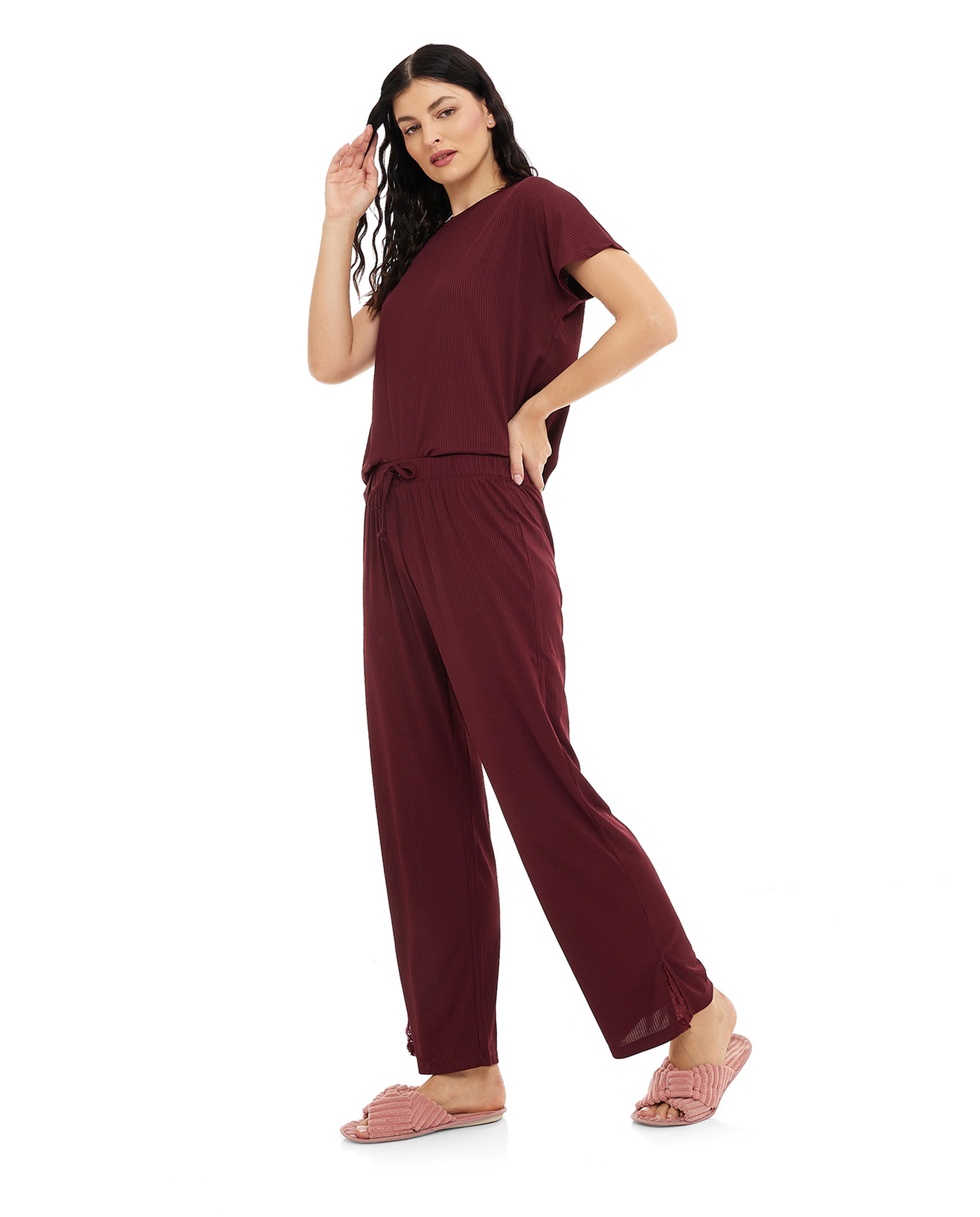 Solid Sleep Bottoms with Drawstring Waist