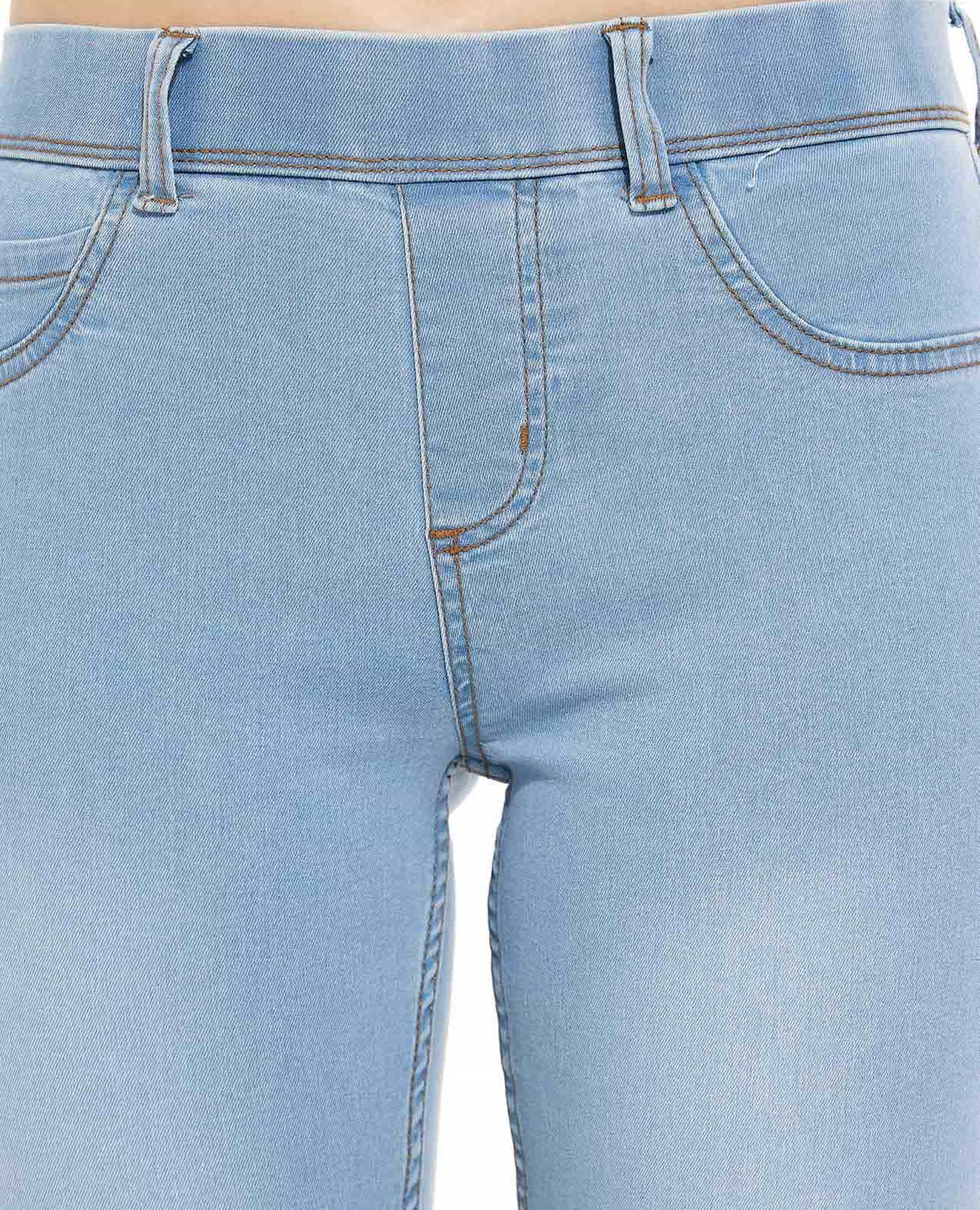 Solid Jeggings with Elastic Waist