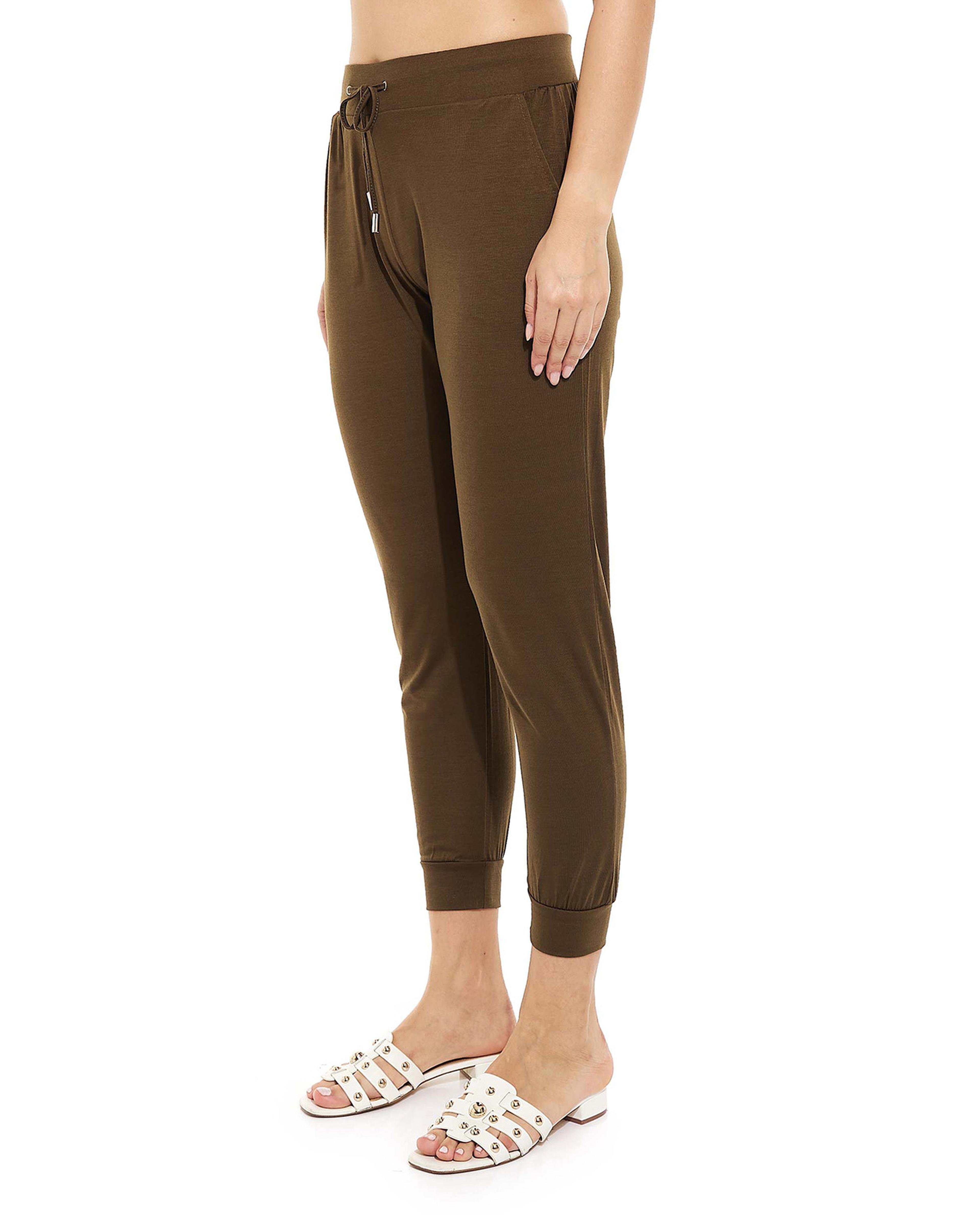 Solid High-Waist Joggers with Drawstring Waist