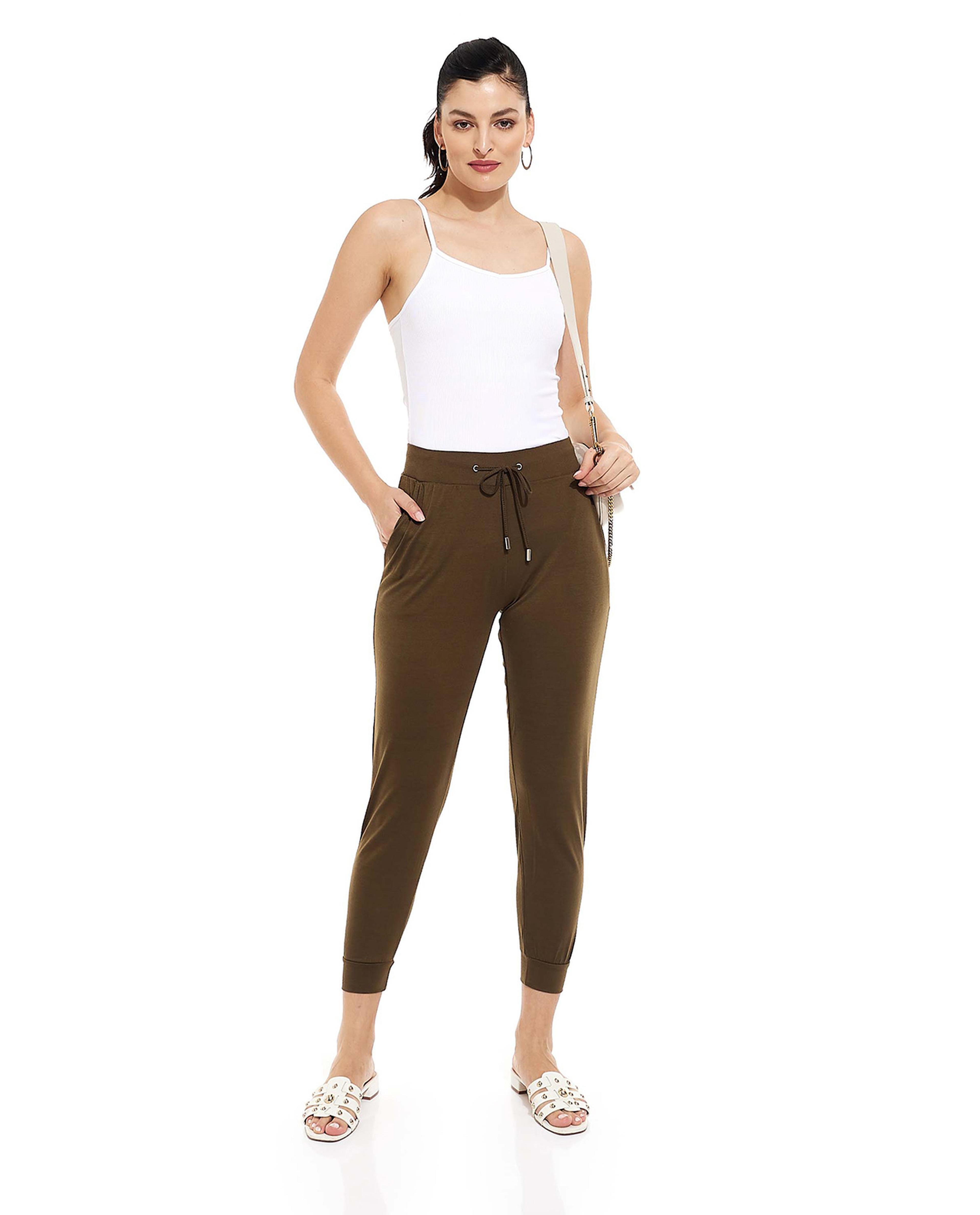 Solid High-Waist Joggers with Drawstring Waist