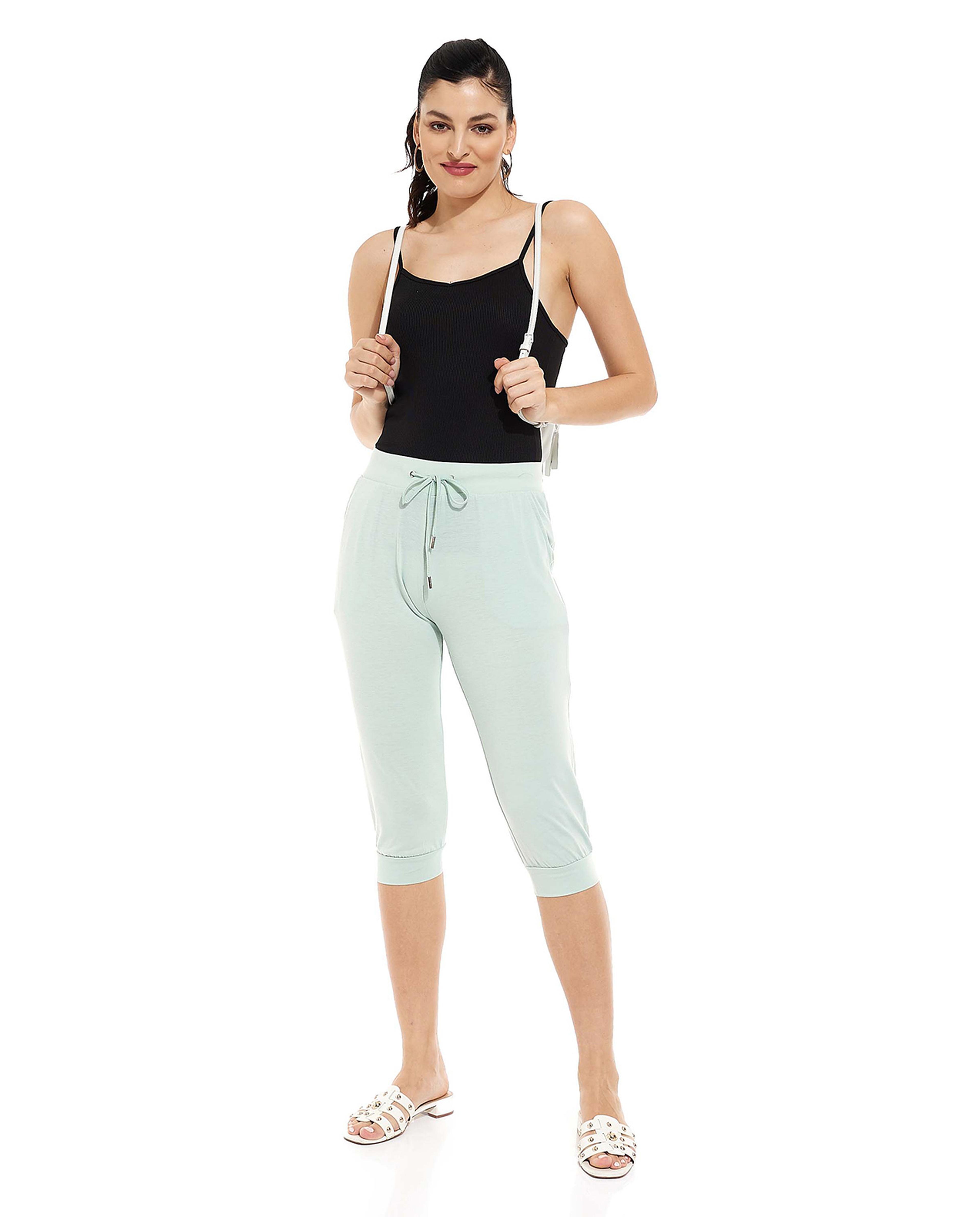 Solid High-Waist Capri with Drawstring Waist