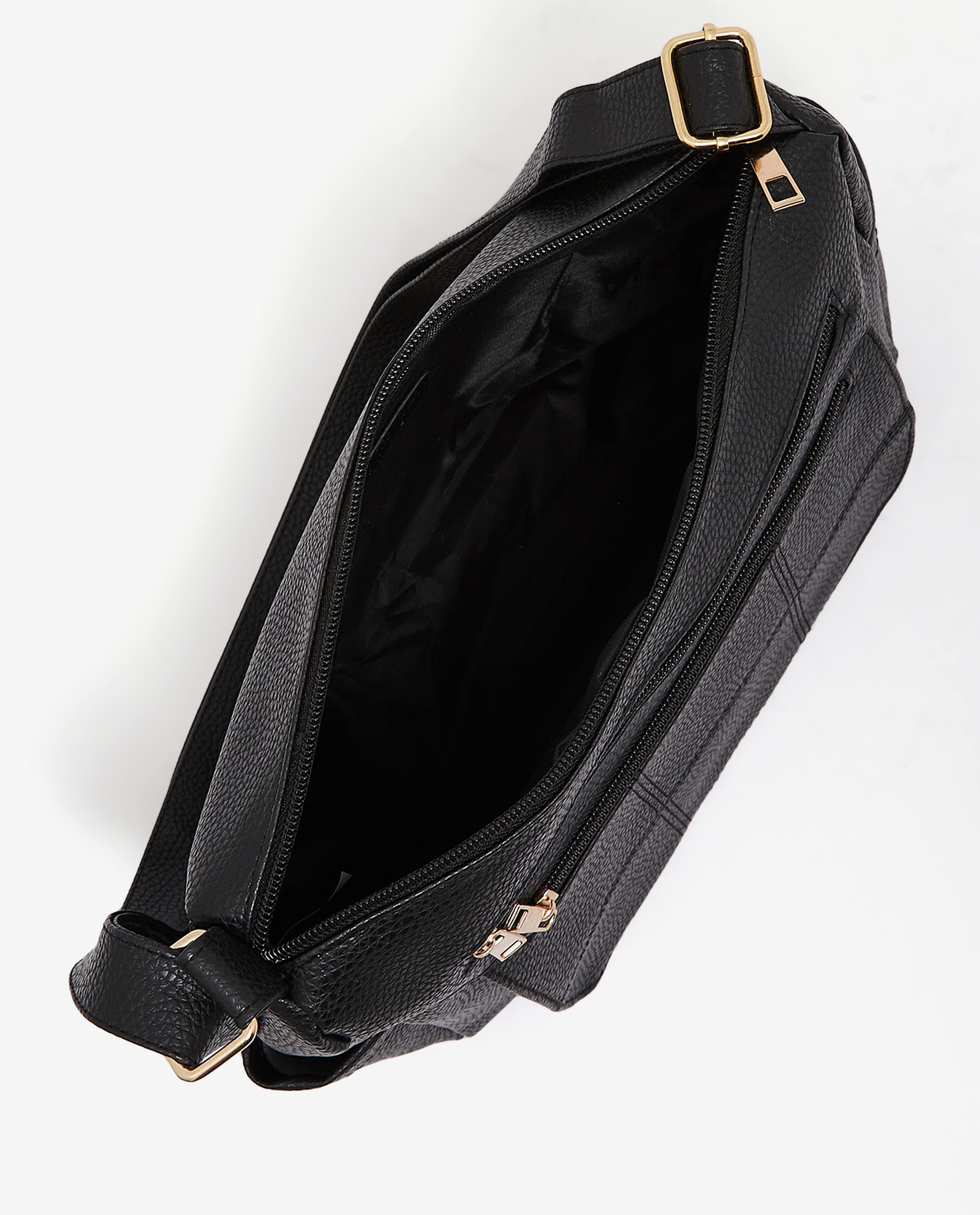 Black Solid Structured Shoulder Bag