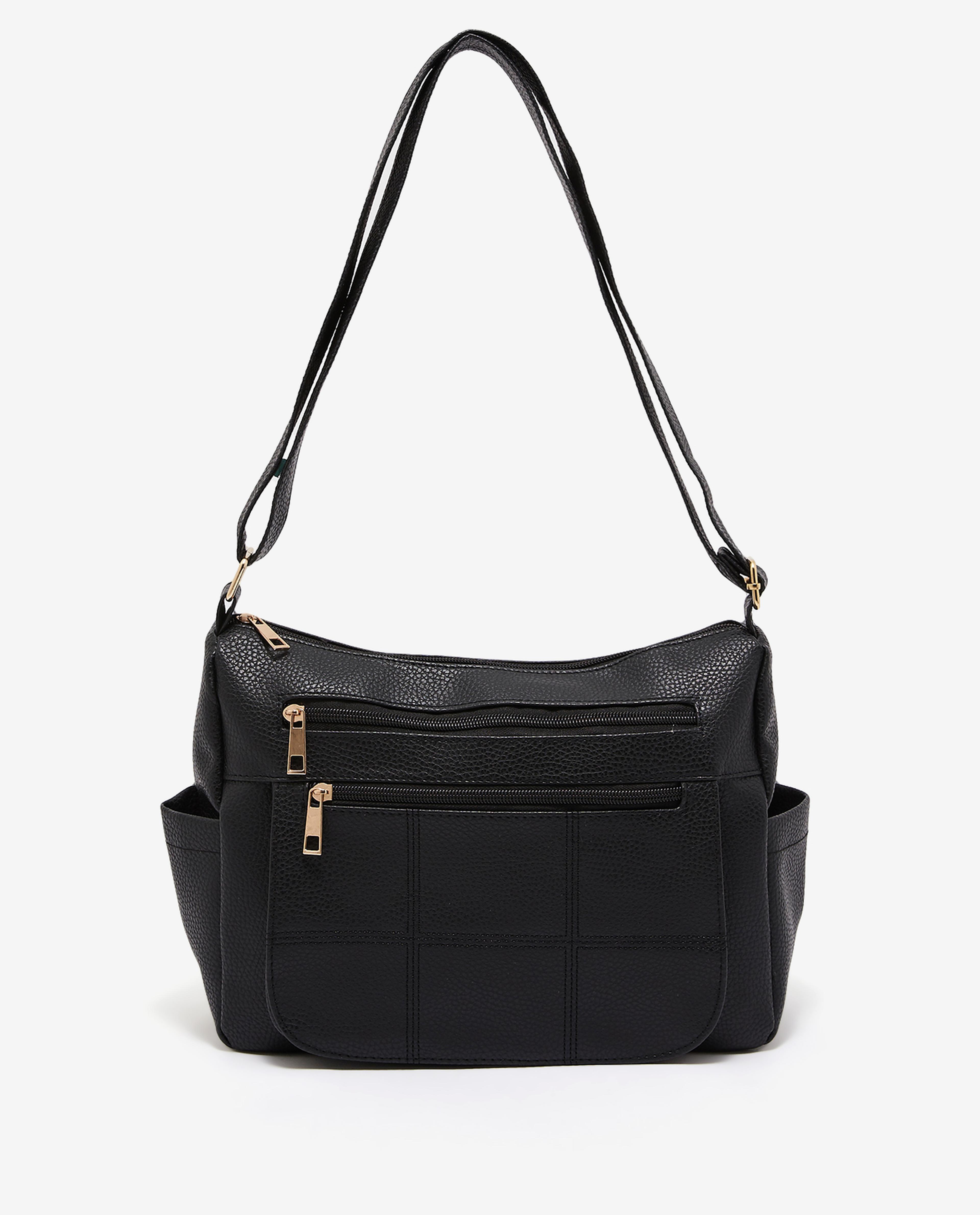 Black Solid Structured Shoulder Bag