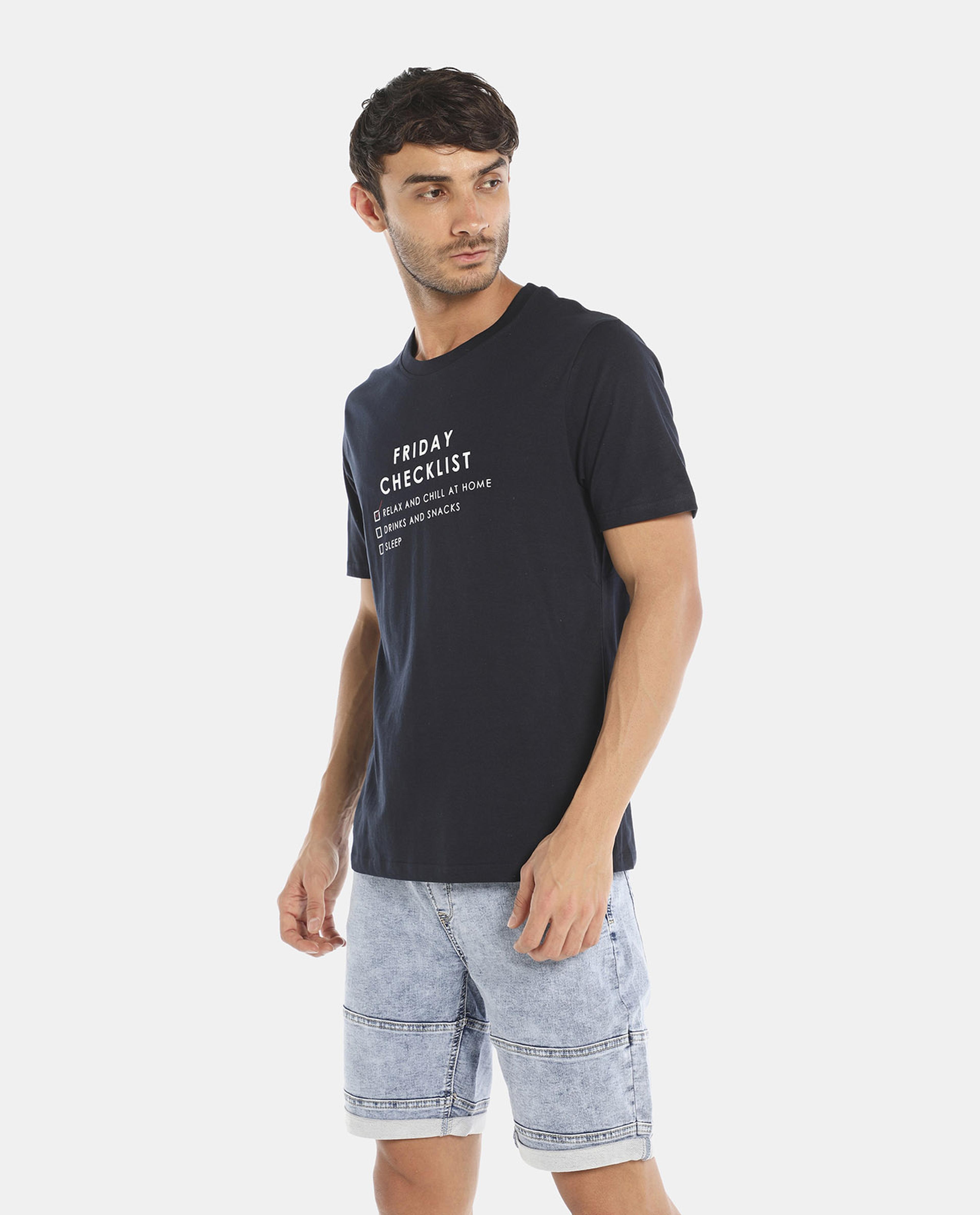 R&B Navy Blue Basic Regular Fit T-Shirt