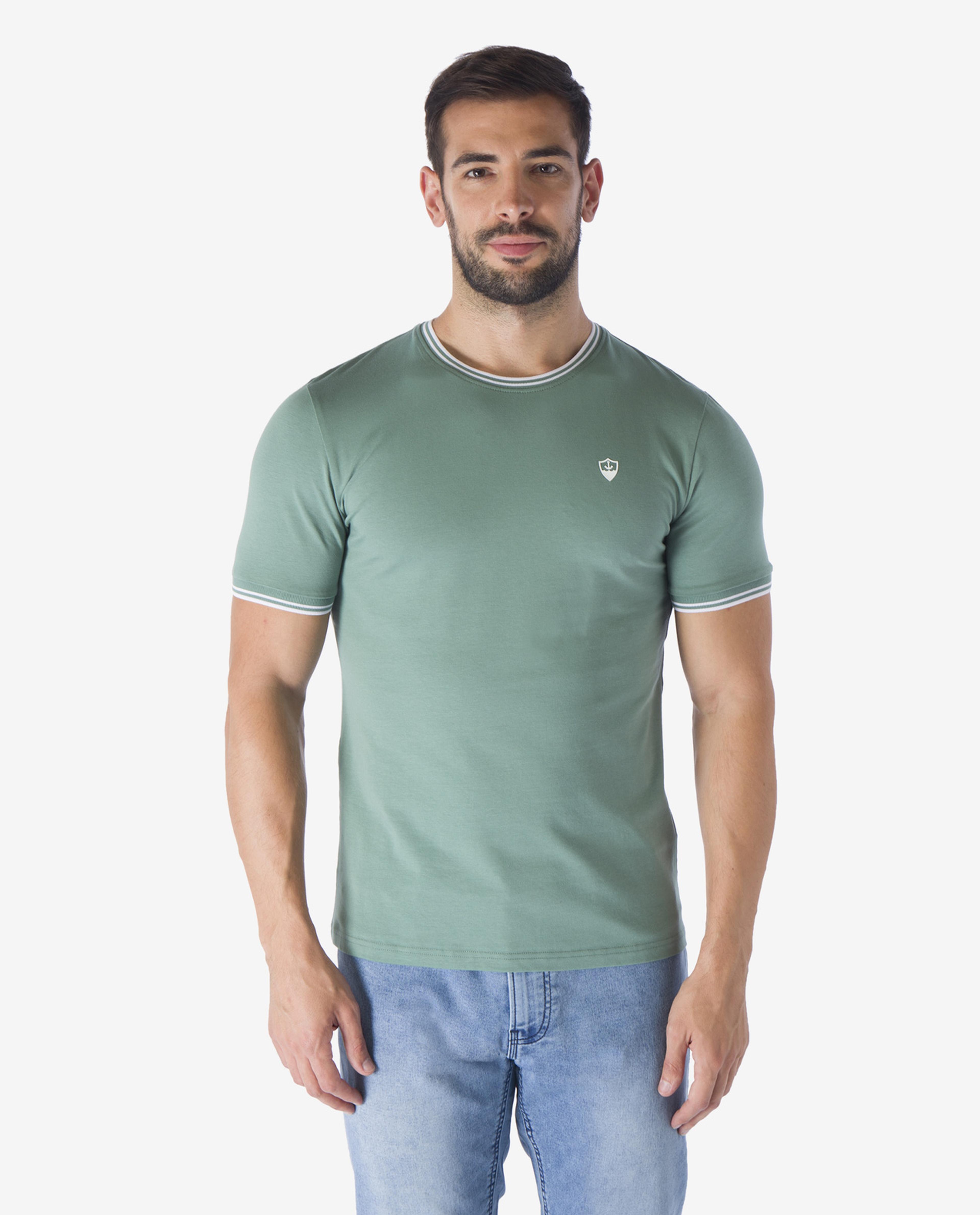 Green Round Neck Plain Design T-Shirt