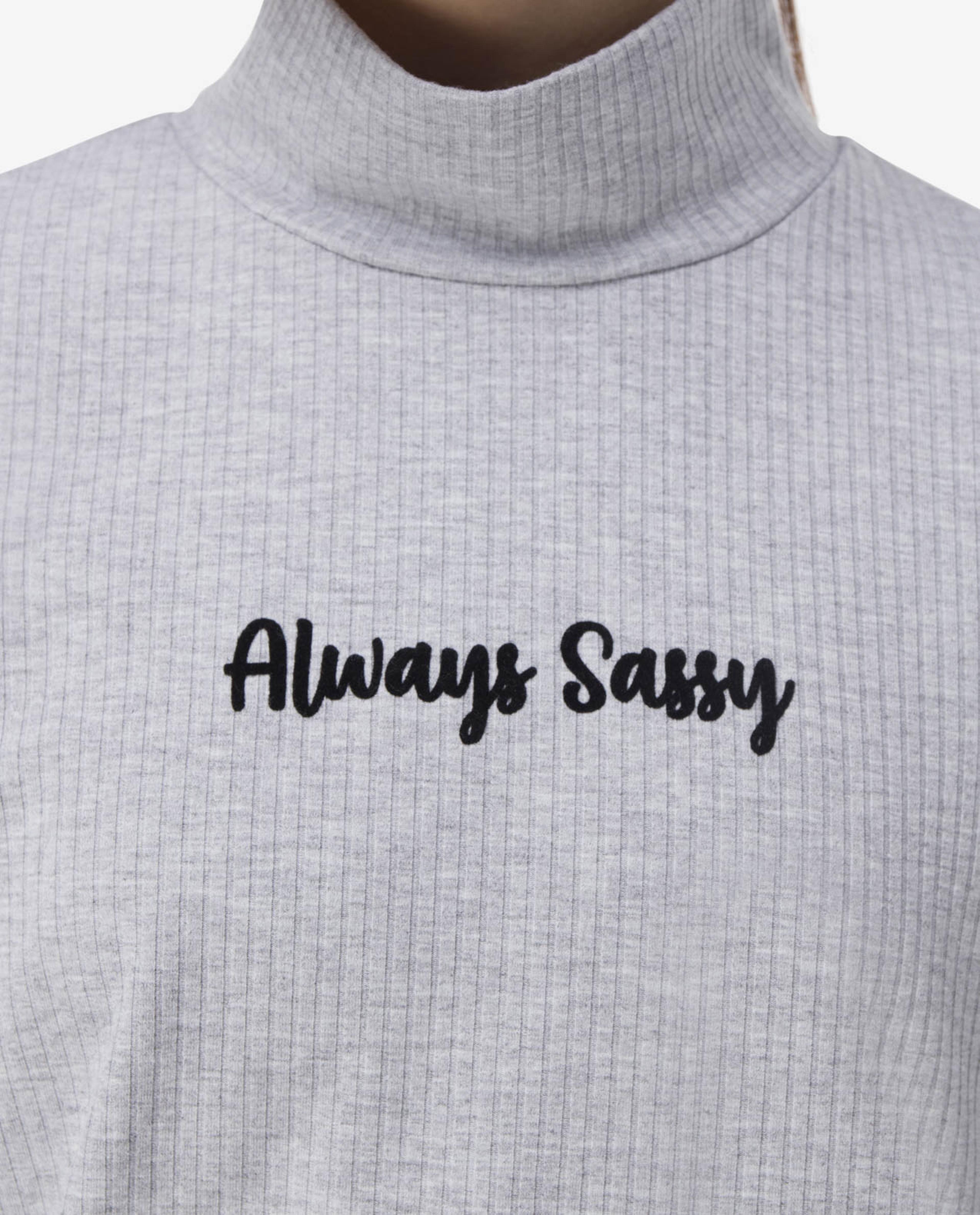 Grey Printed Turtle Neck T-Shirt