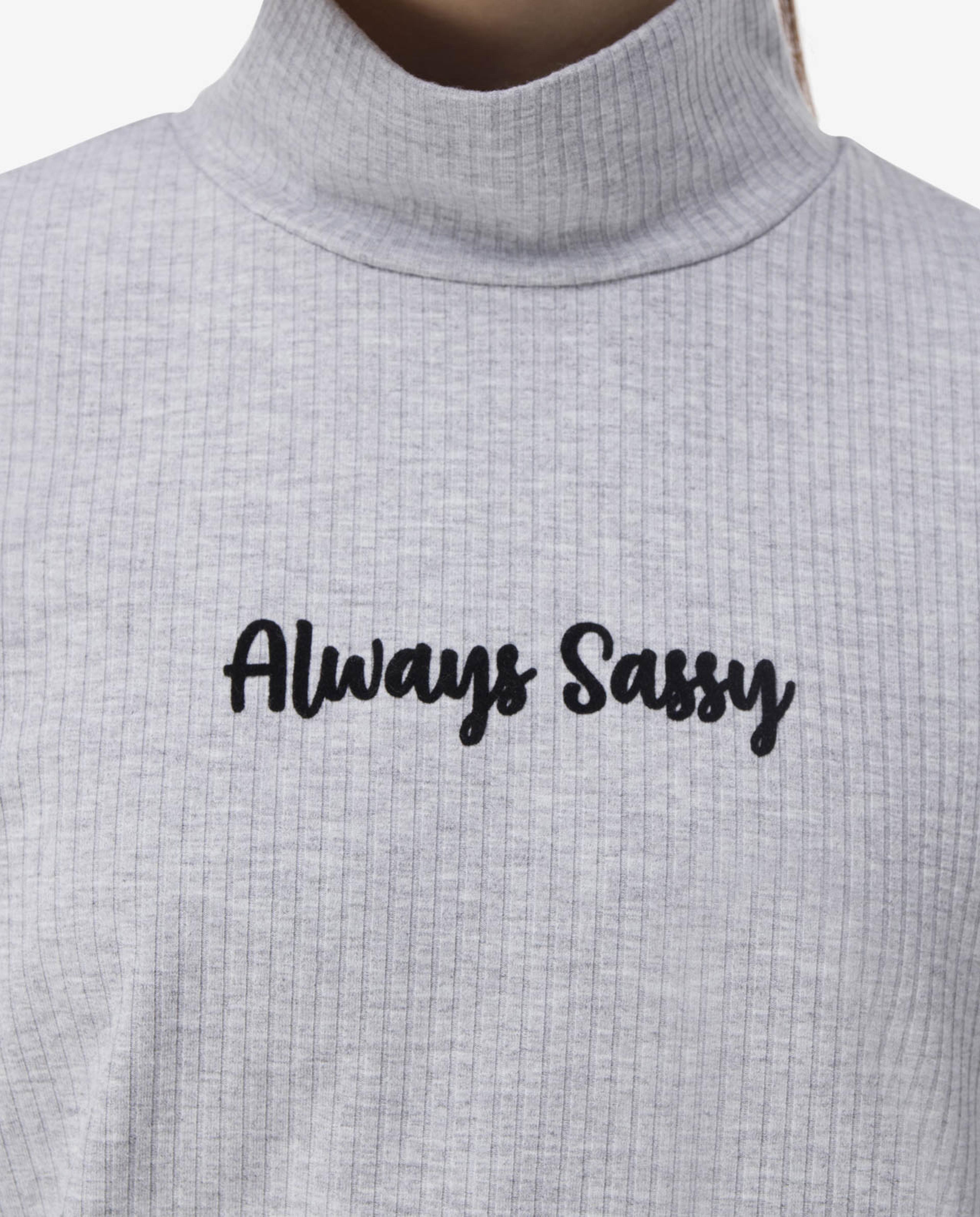 Grey Printed Turtle Neck T-Shirt