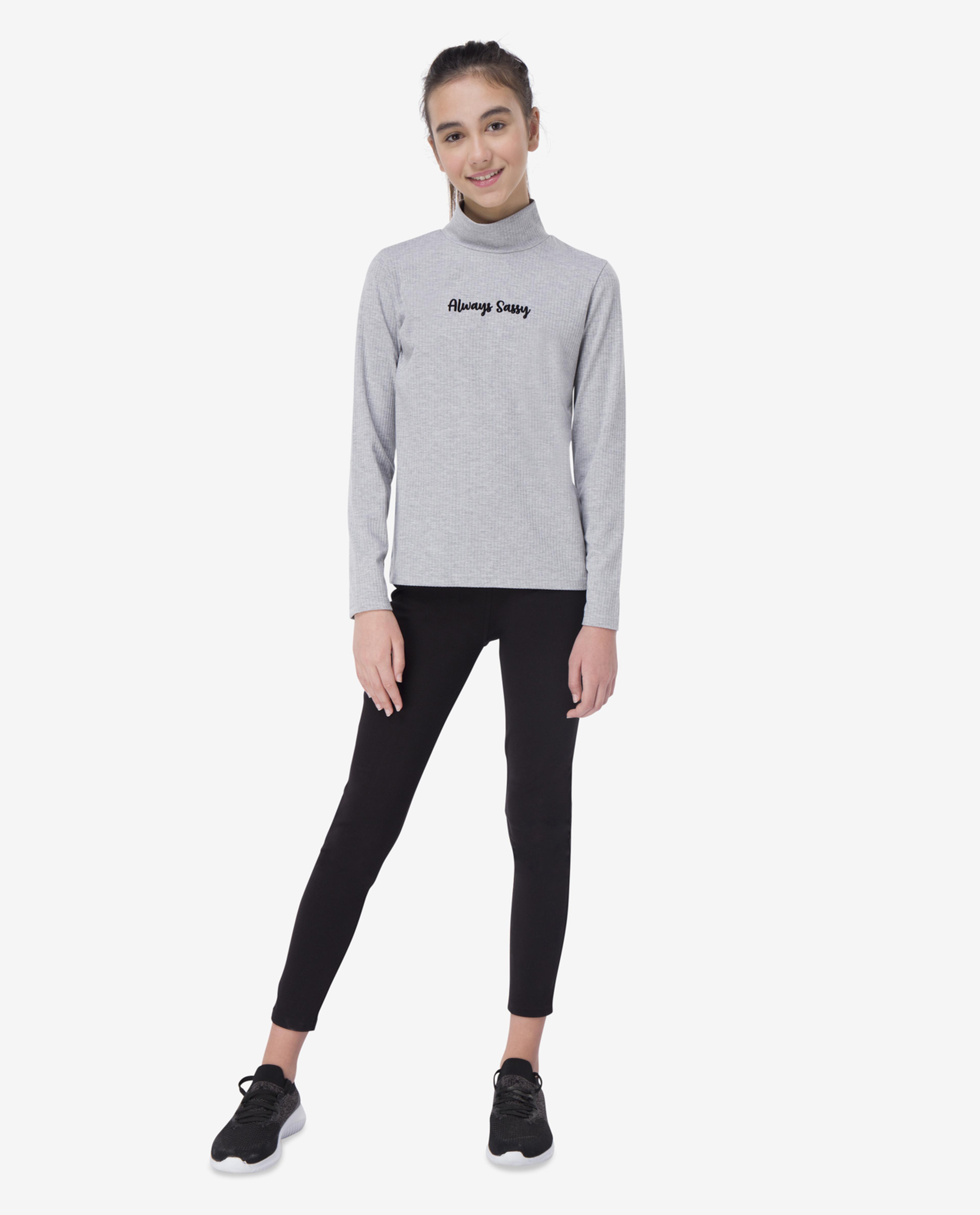 Grey Printed Turtle Neck T-Shirt