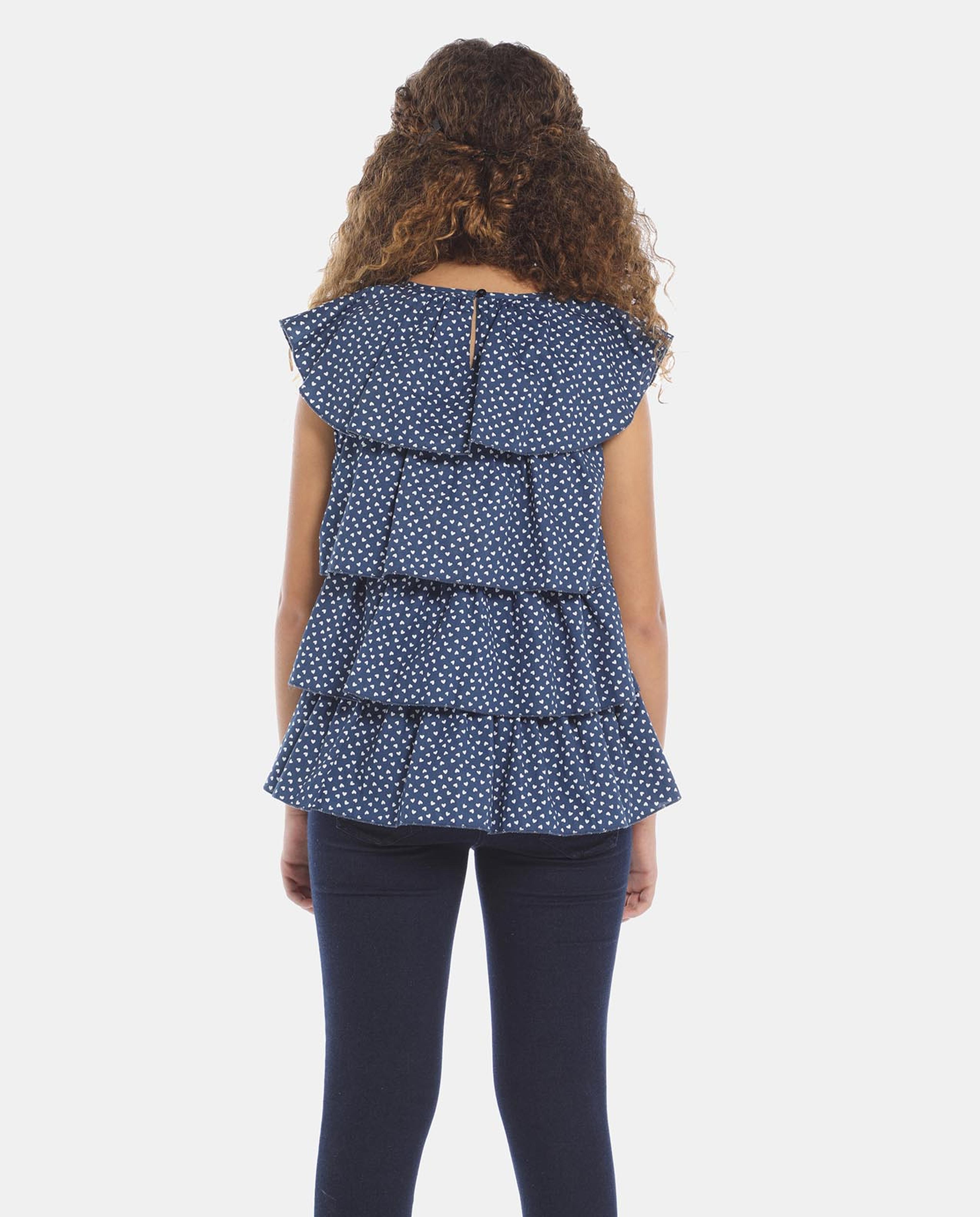 Blue Ruffle Detail Top