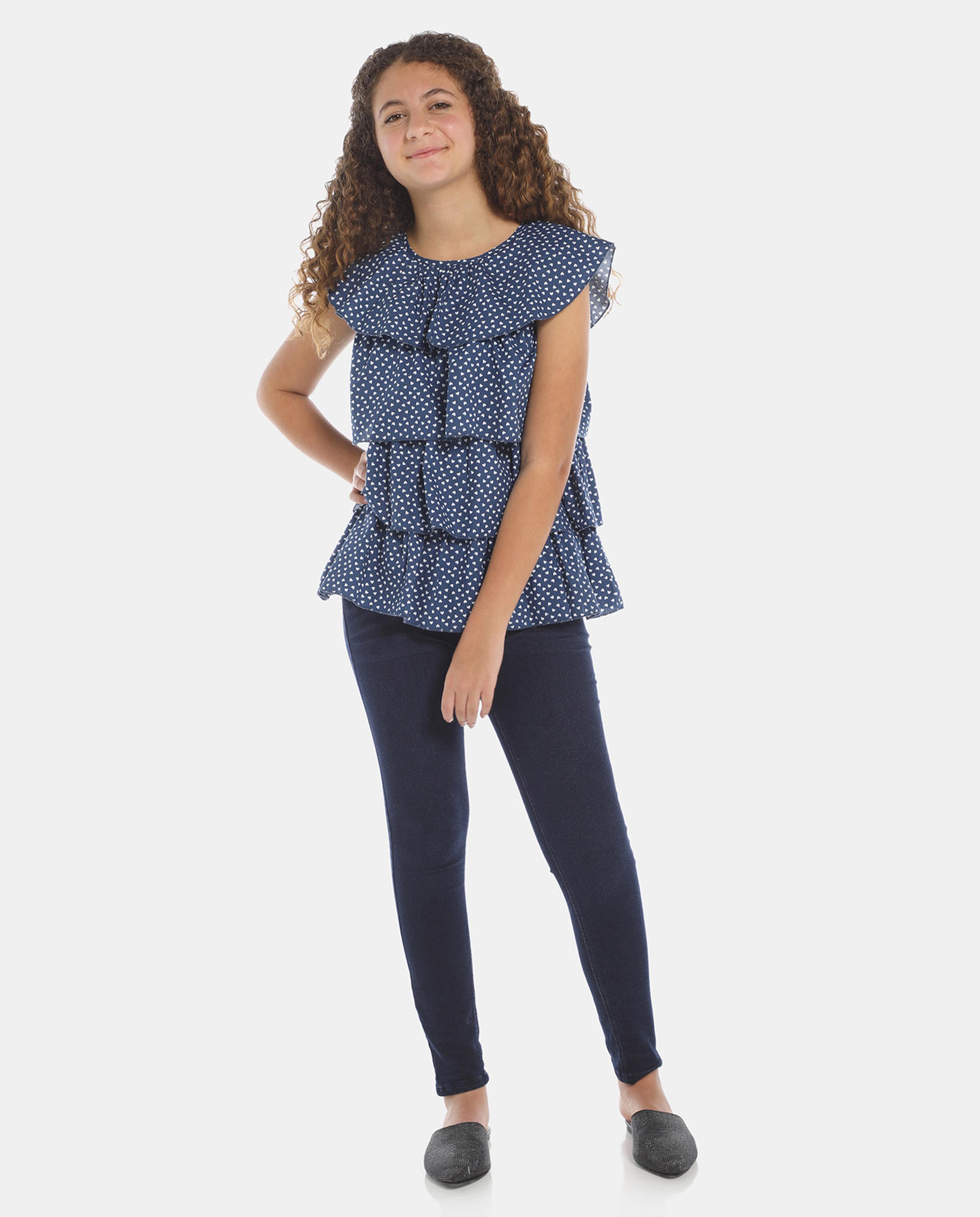 Blue Ruffle Detail Top