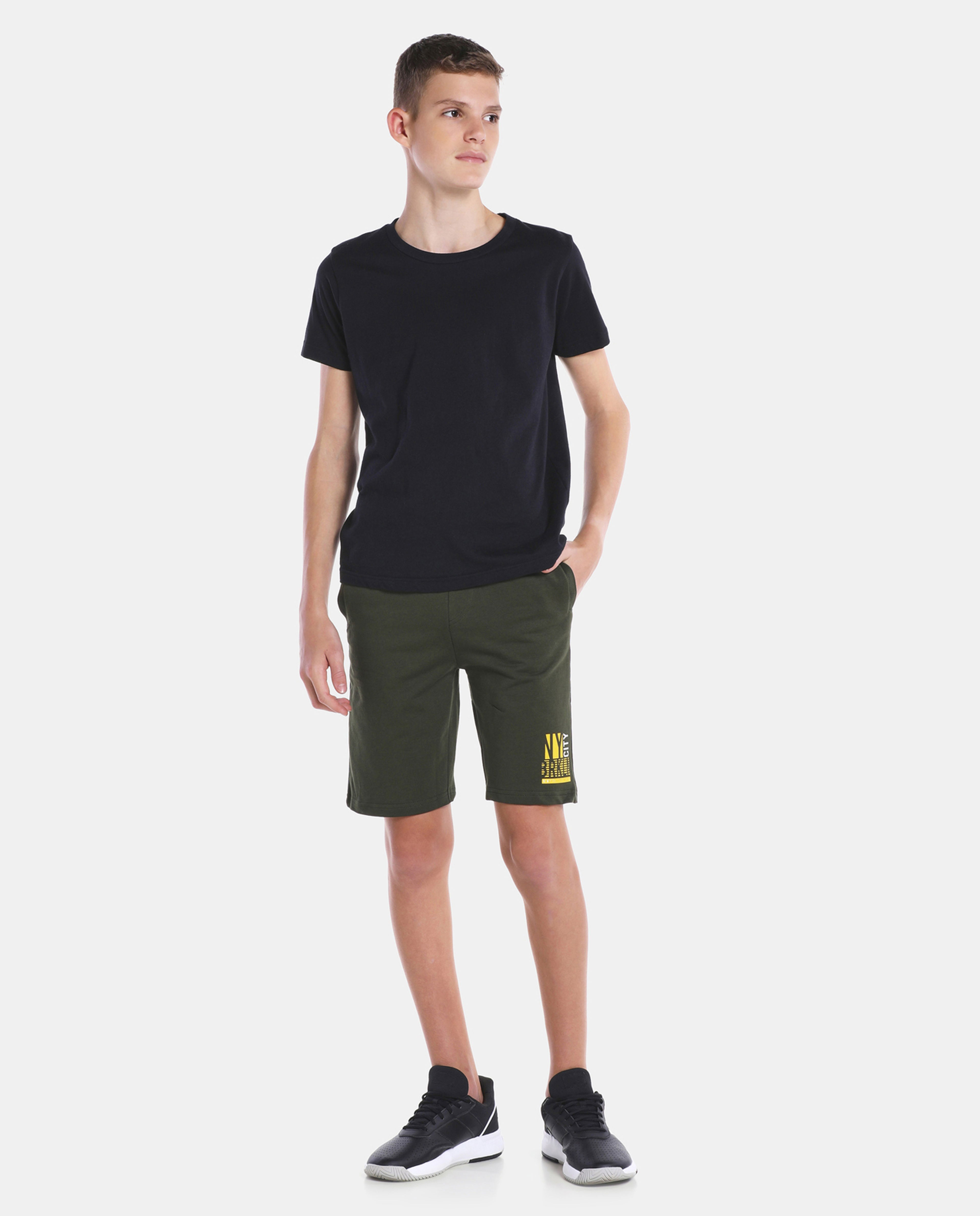 Green Cotton Basic Knit Shorts