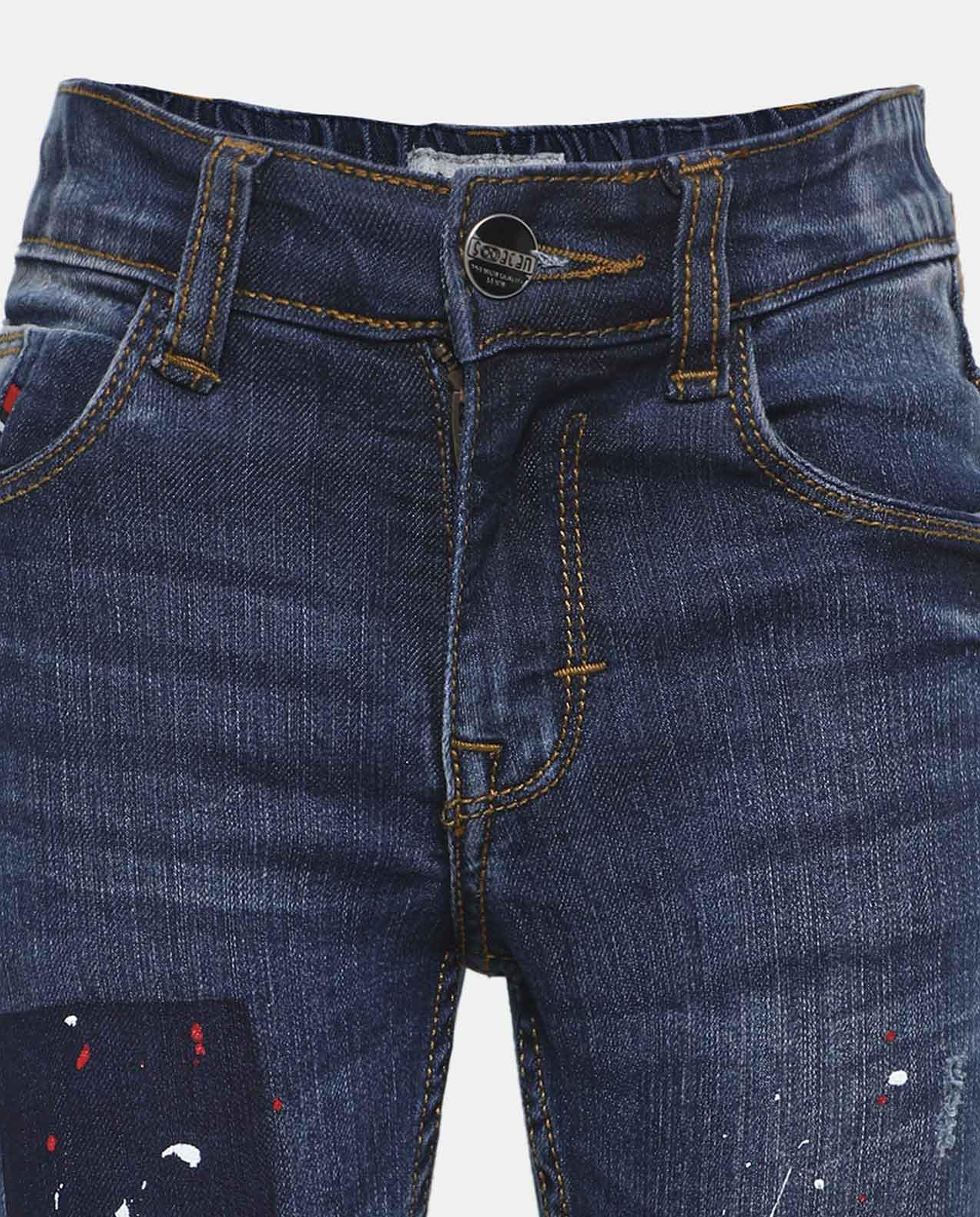 بنطال جينز بخصر عالي باللون الأزرق من