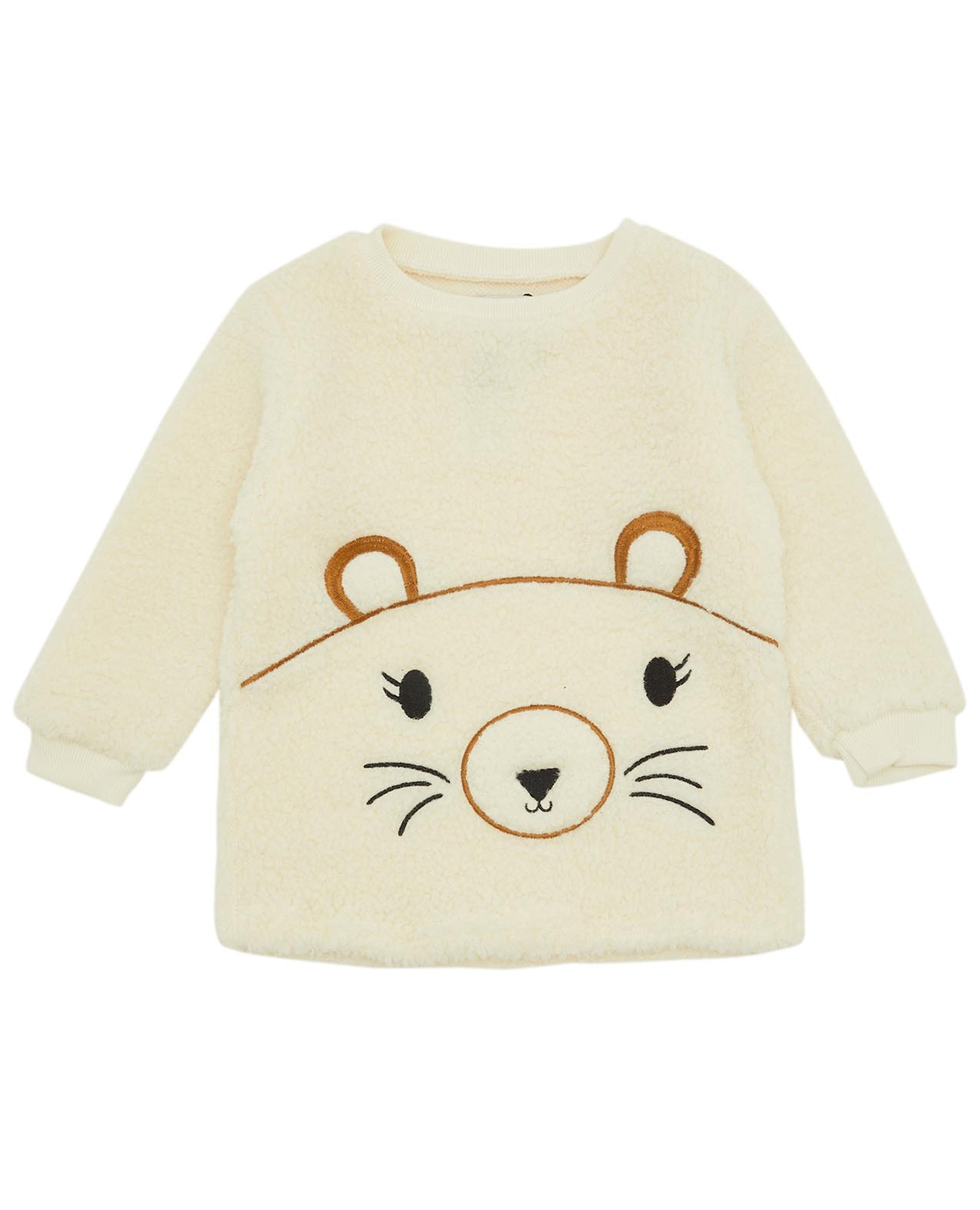 Embroidered Furry Sweatshirt with Crew Neck and Long Sleeves
