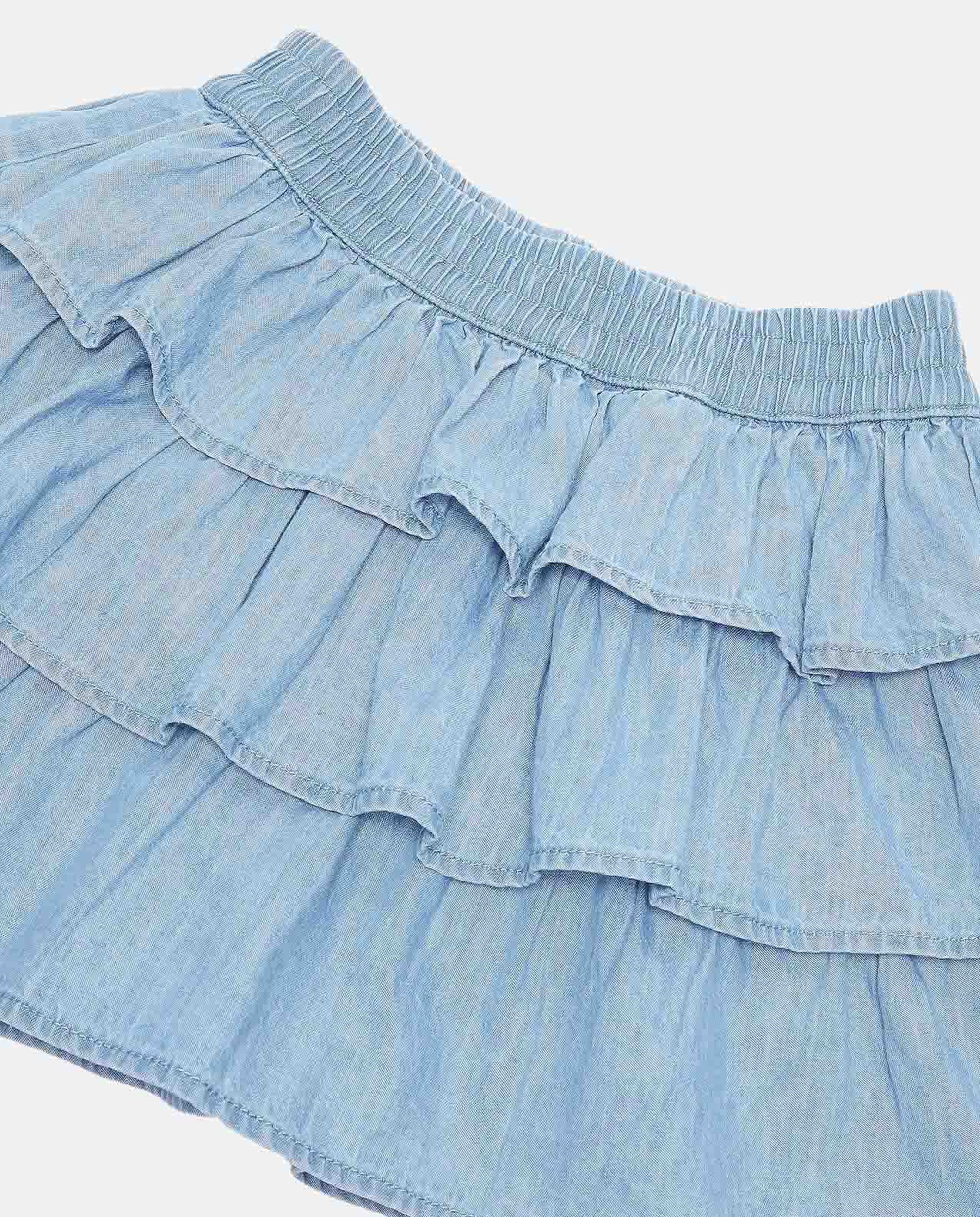 Solid Tiered Skirt with Slip-On Closure
