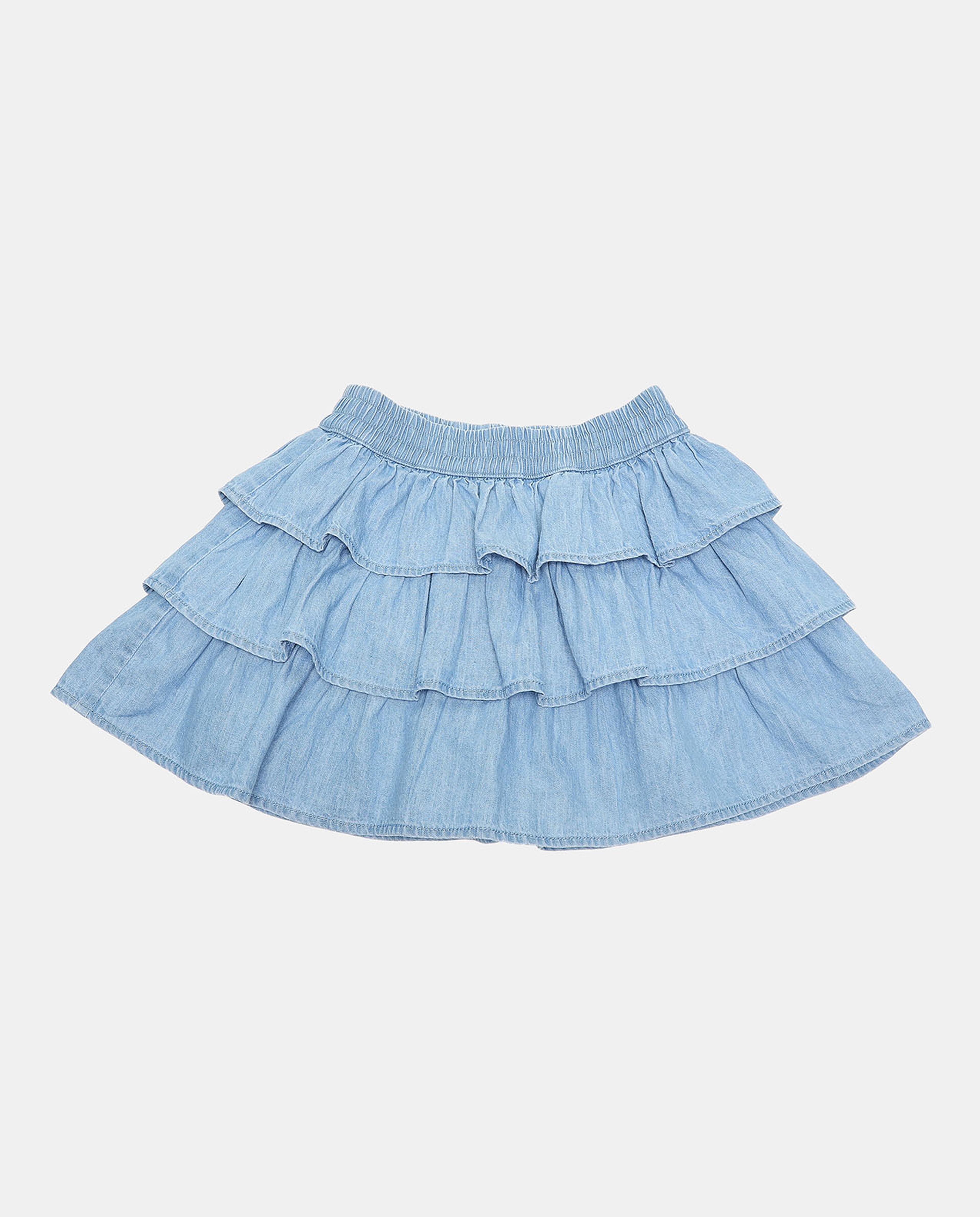Solid Tiered Skirt with Slip-On Closure