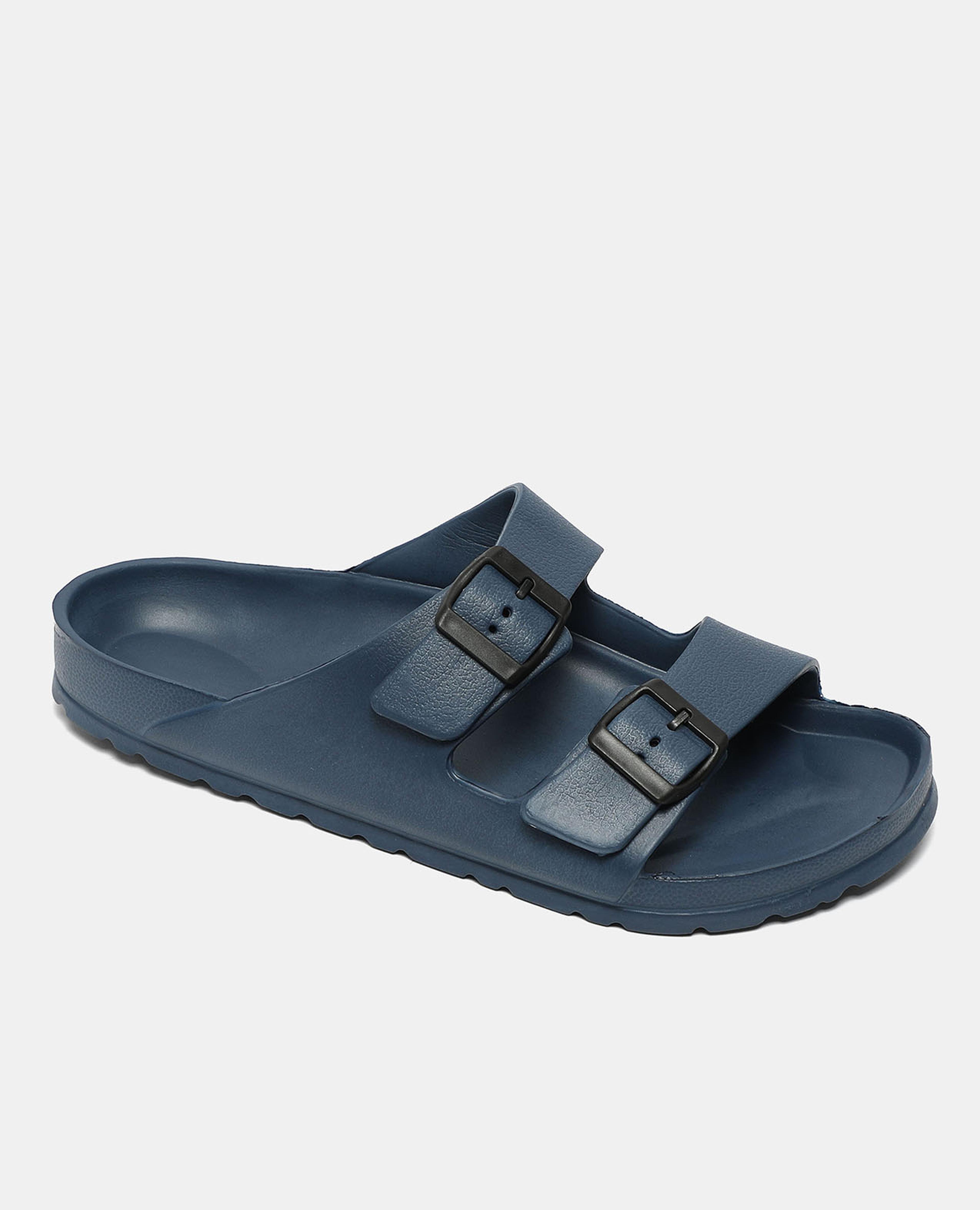 Solid Flat Sandals with Buckle Accent