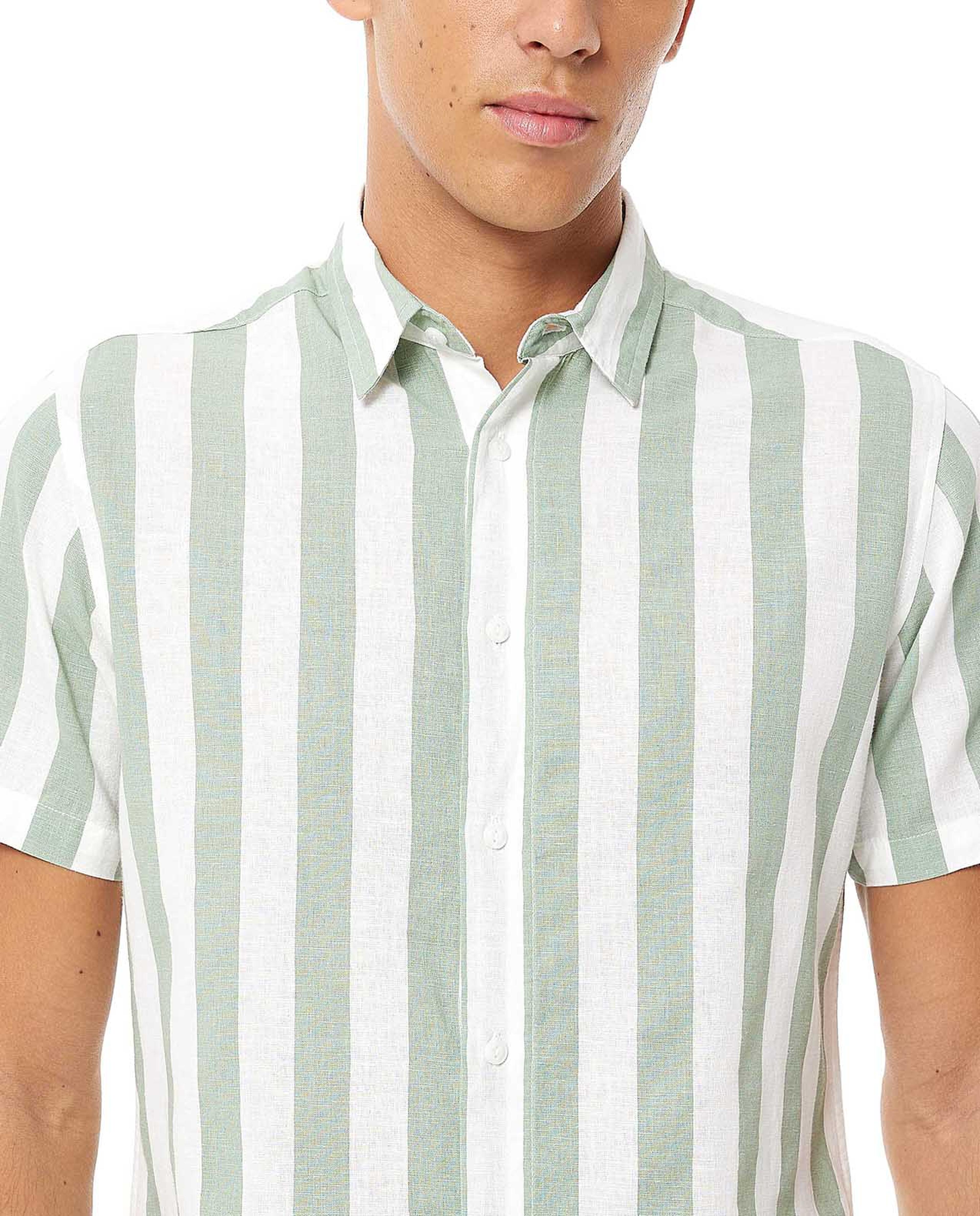 Striped Shirt with Classic Collar and Short Sleeves