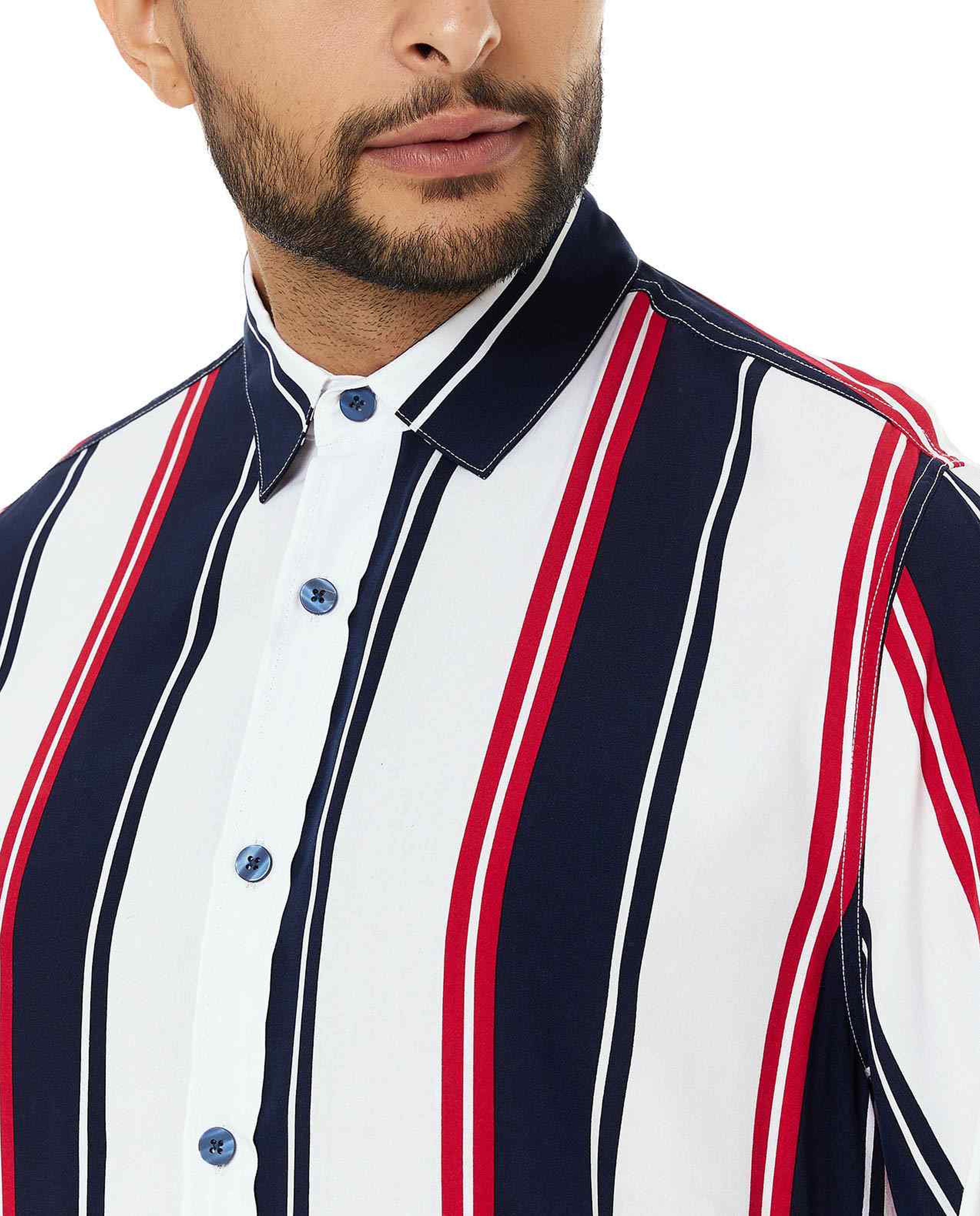 Striped Shirt with Classic Collar and Short Sleeves