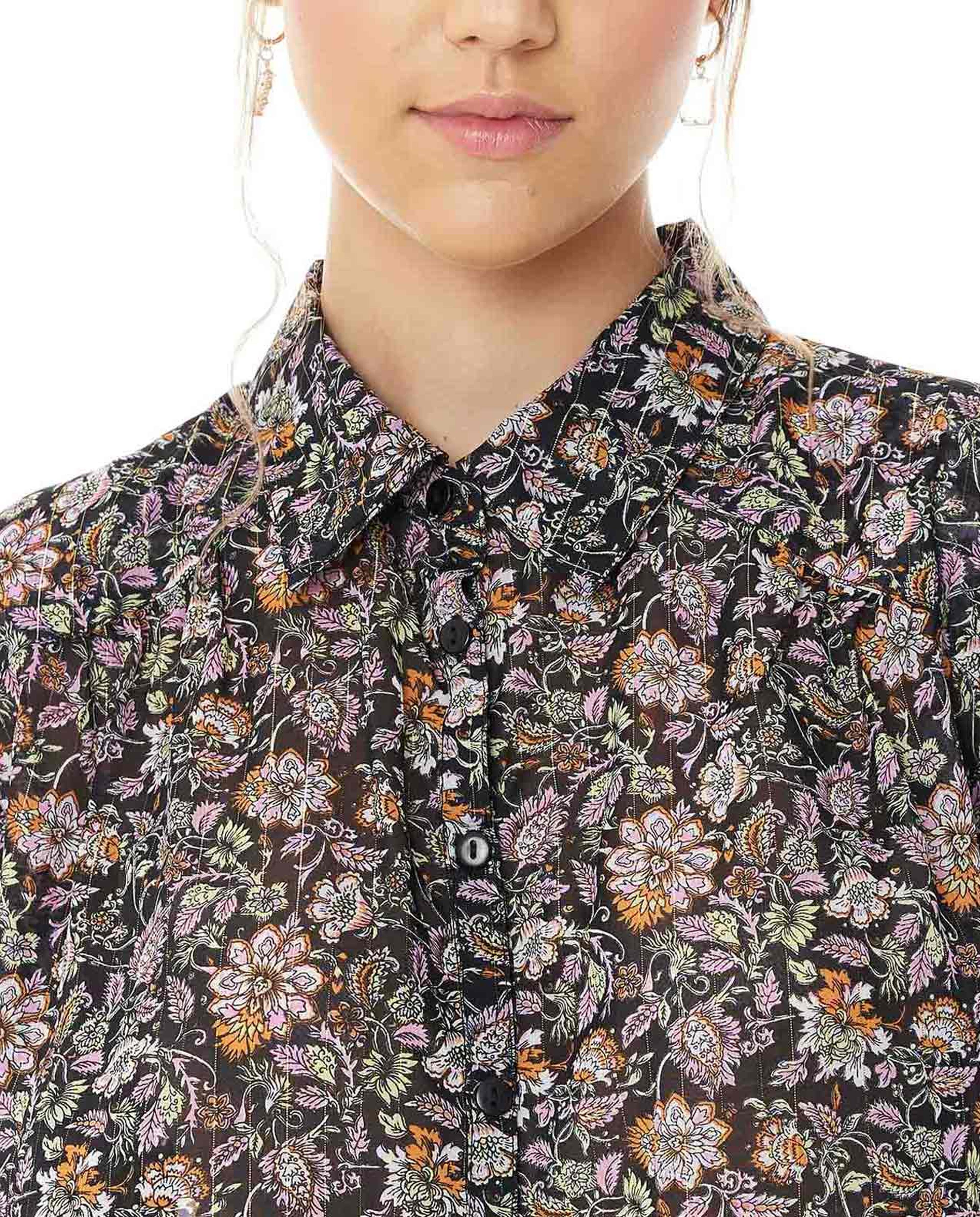 Floral Print Shirt with Classic Collar and Long Sleeves