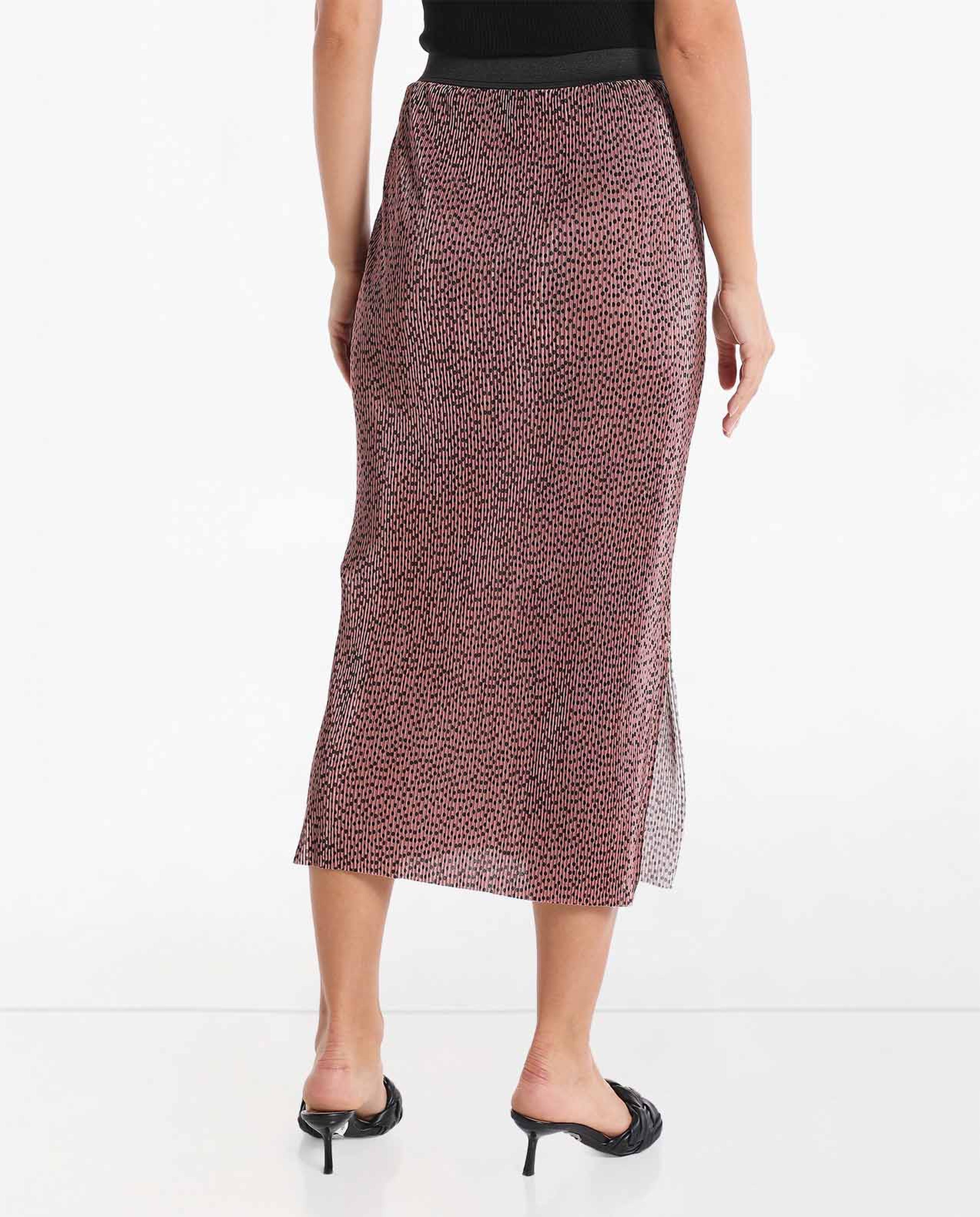Printed Slit Midi Skirt with Elasticated Waist