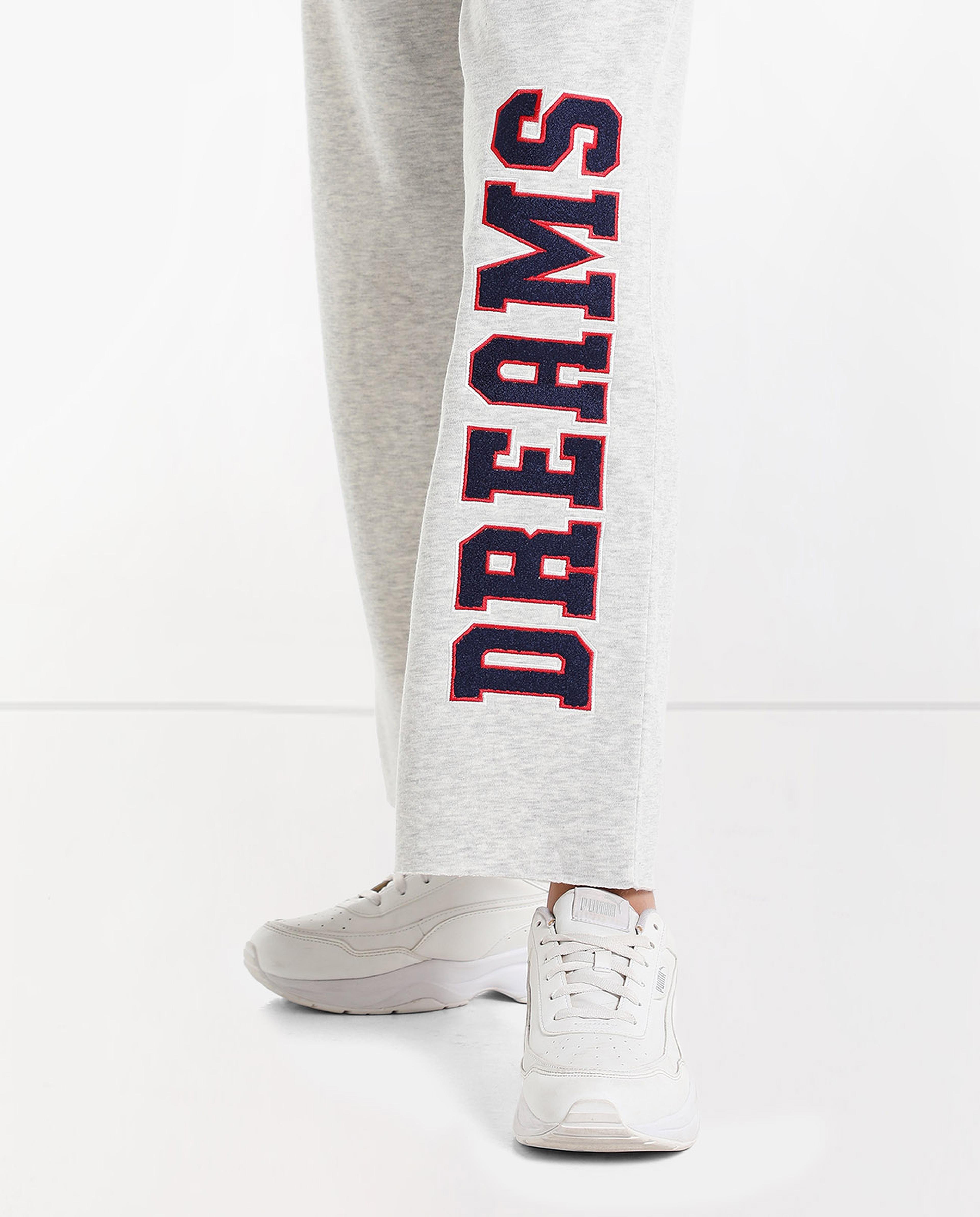 Embroidered Mid-Rise Track Pants with Drawstring Closure