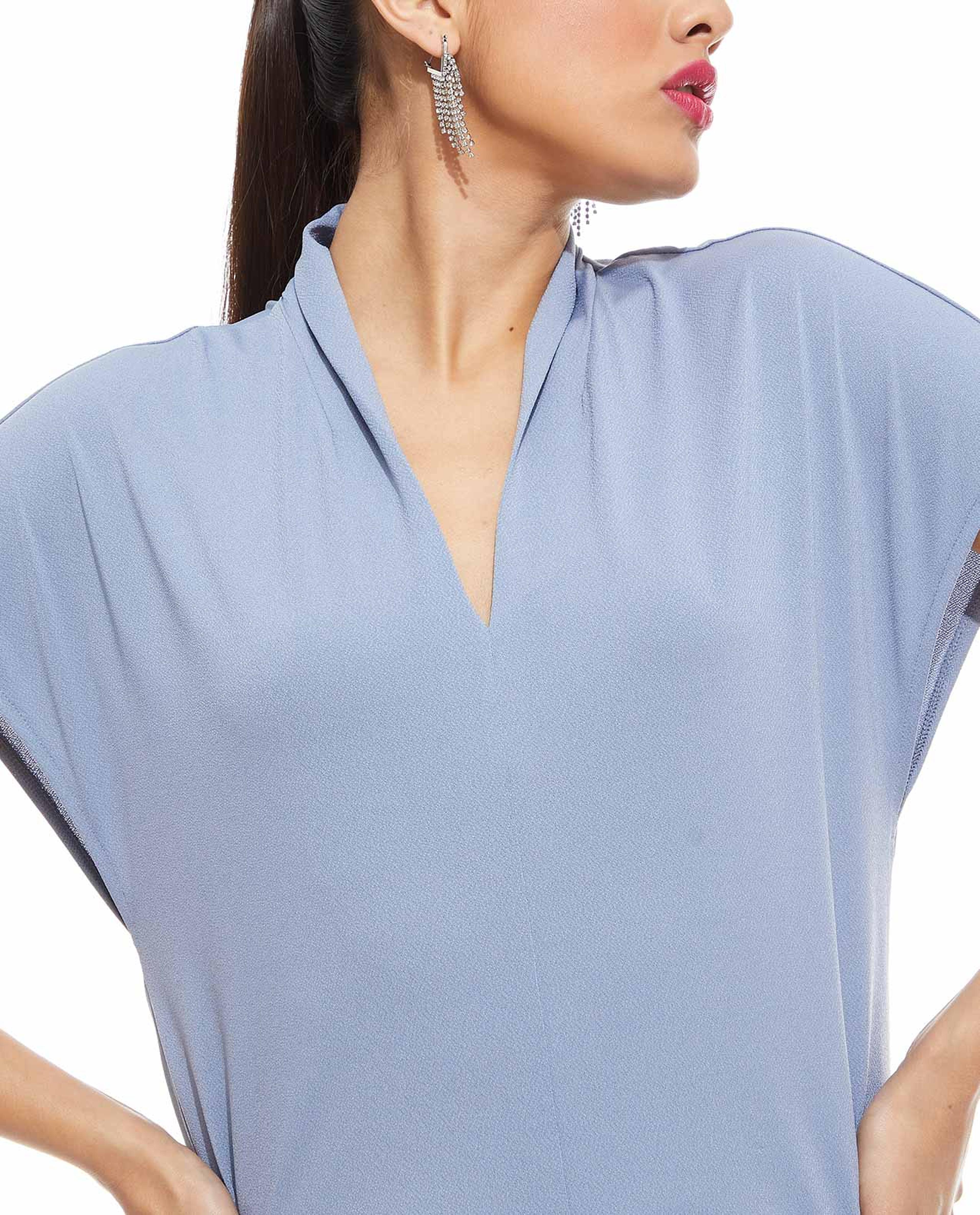 Solid Top with V-Neck and Short Sleeves