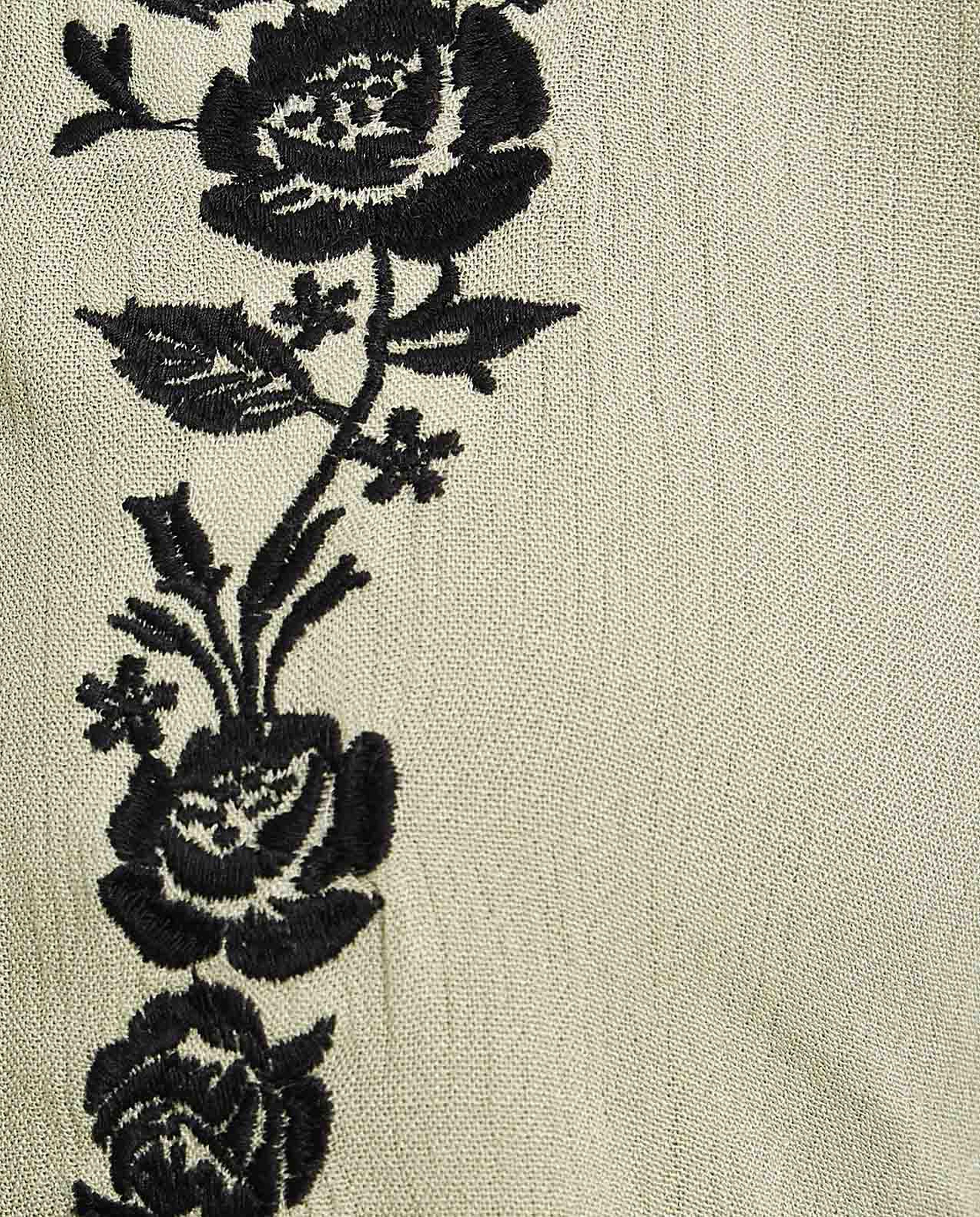 Embroidered Top with Tie-Up Neck and Flounce Sleeves