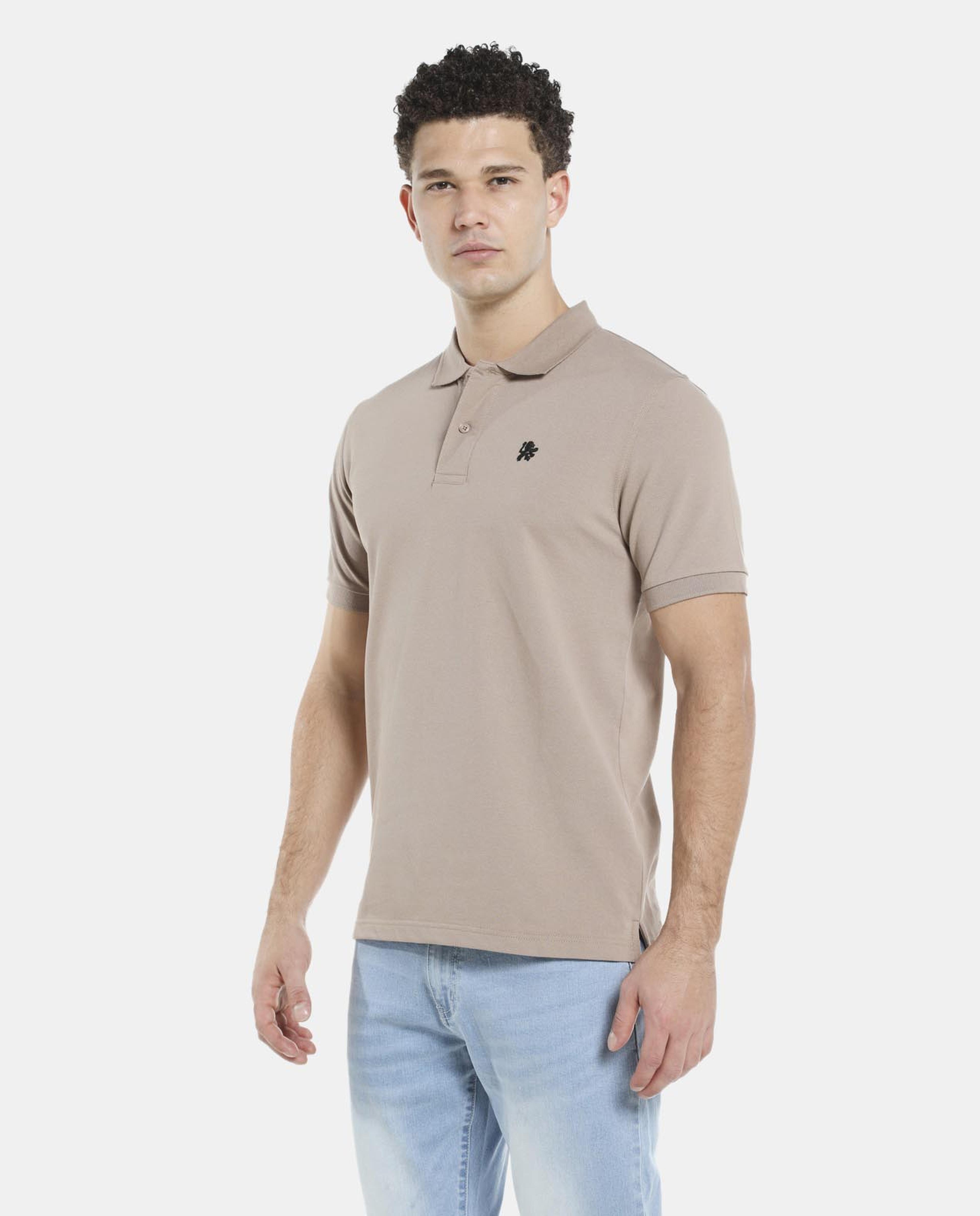 Beige Basic Short Sleeve Polo