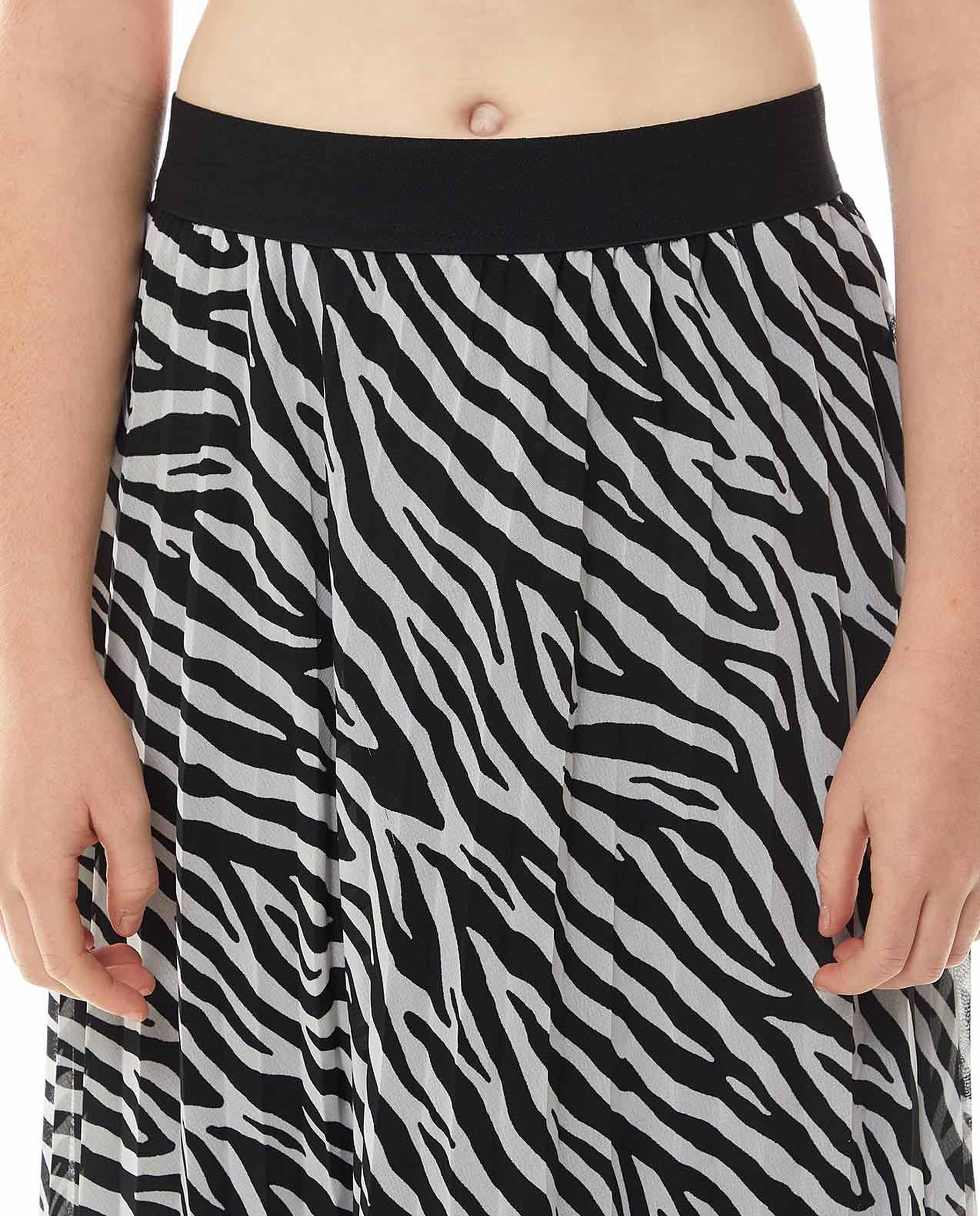 Printed Pleated Skirt with Elastic Waistband